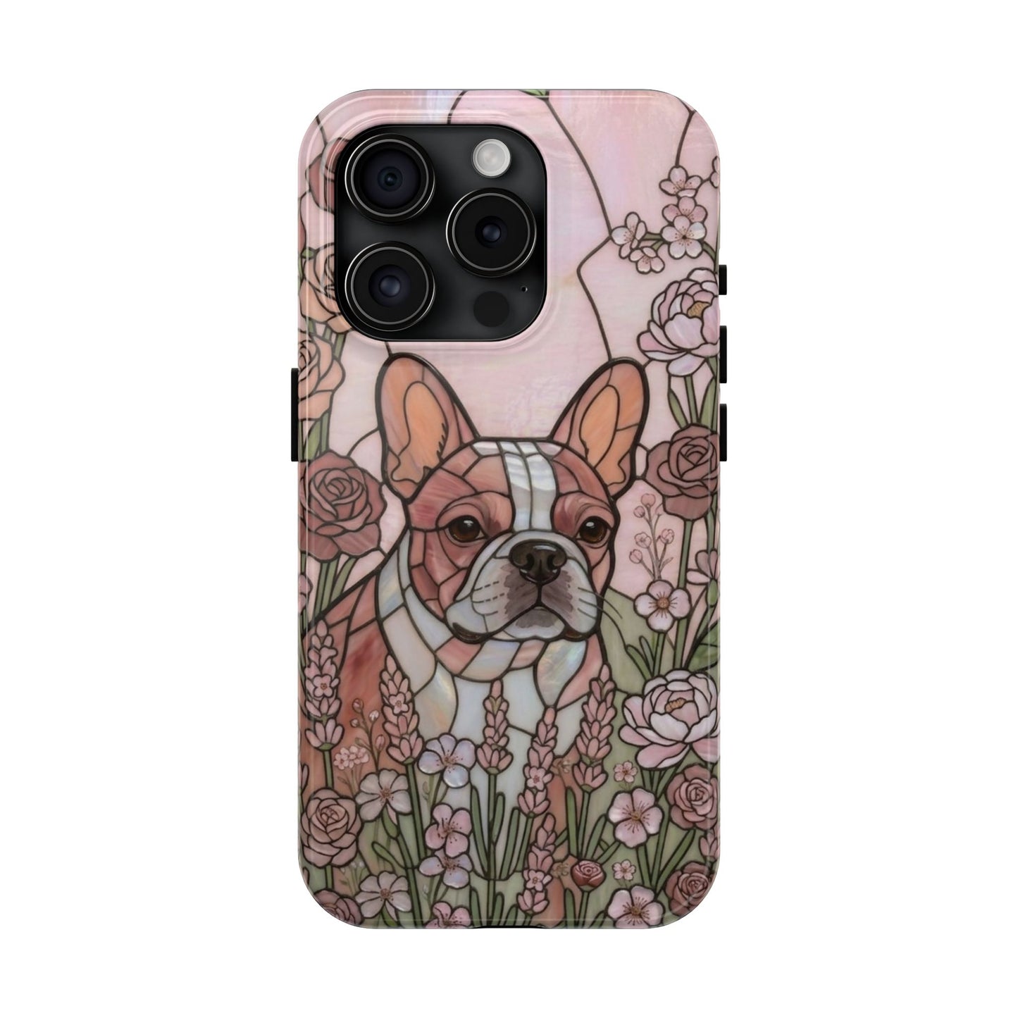 Frenchie Stained Glass Style Tough Case — Rose Garden Theme