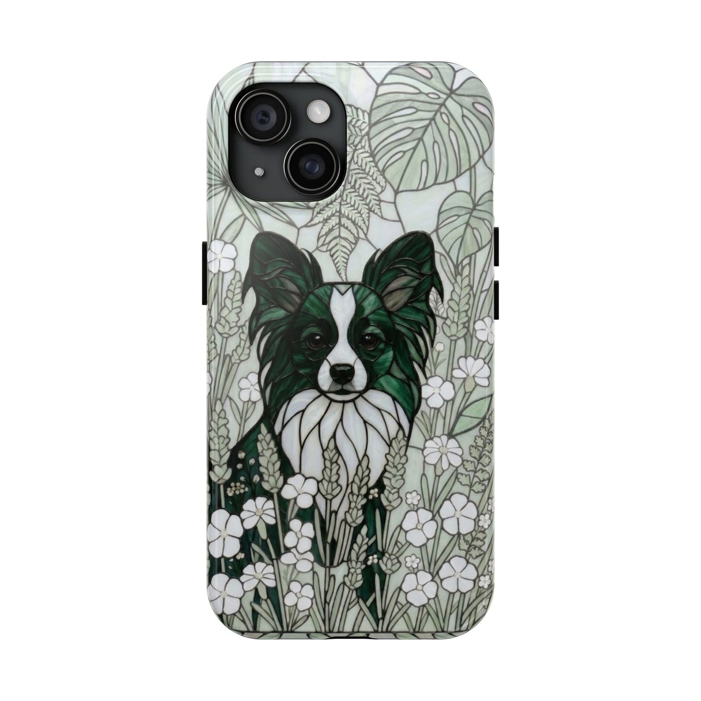 Papillon Stained Glass Style Tough Case — Botanical Green Theme