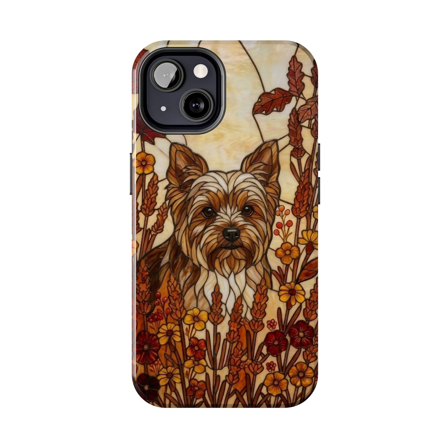 Yorkie Stained Glass Style Tough Case — Autumn Warmth Theme