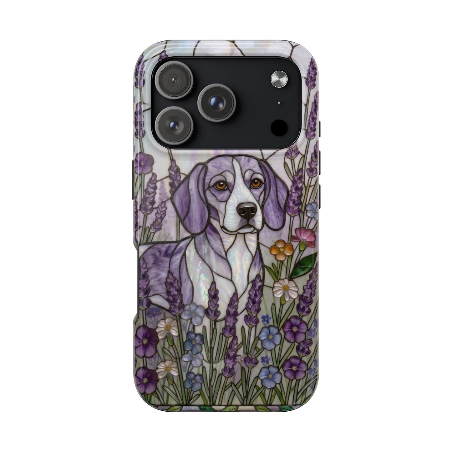 Beagle Stained Glass Style Tough Case — Lavender Floral Theme