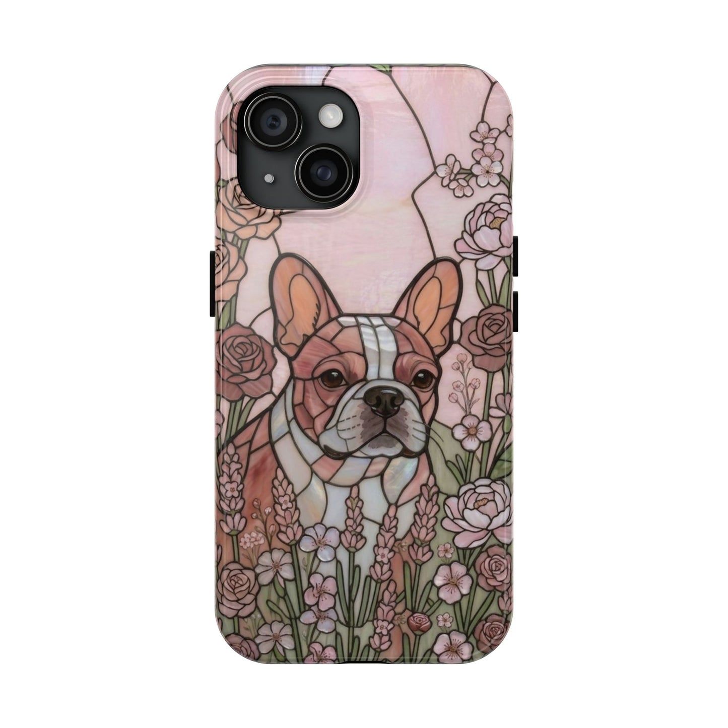 Frenchie Stained Glass Style Tough Case — Rose Garden Theme