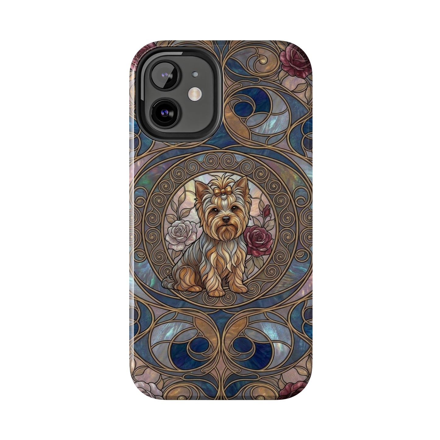 Yorkie Stained Glass Style Midnight Rose Tough Phone Case