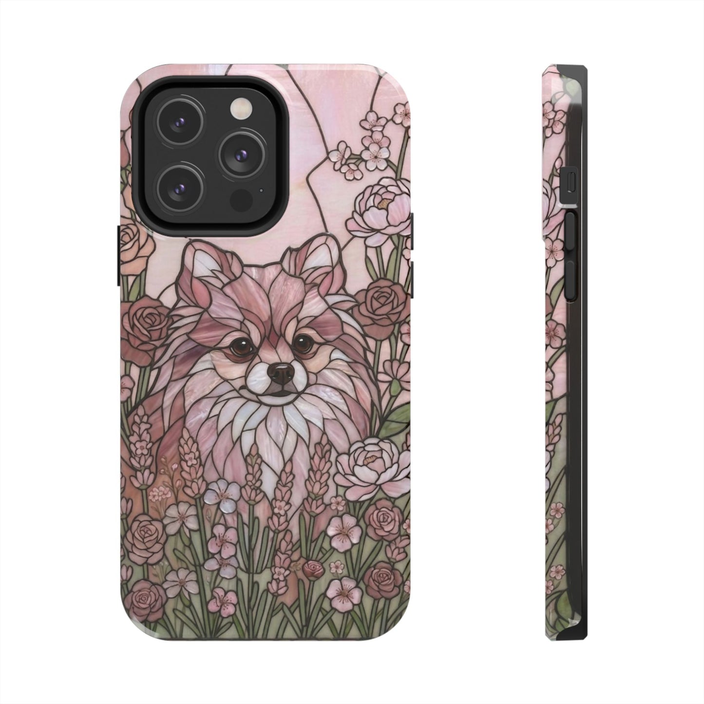 Pomeranian Stained Glass Style Tough Case — Rose Garden Theme