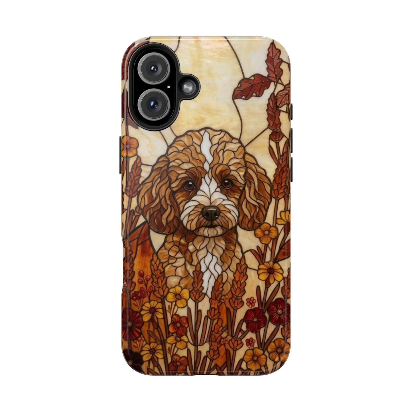 Toy Poodle Stained Glass Style Tough Case — Autumn Warmth Theme