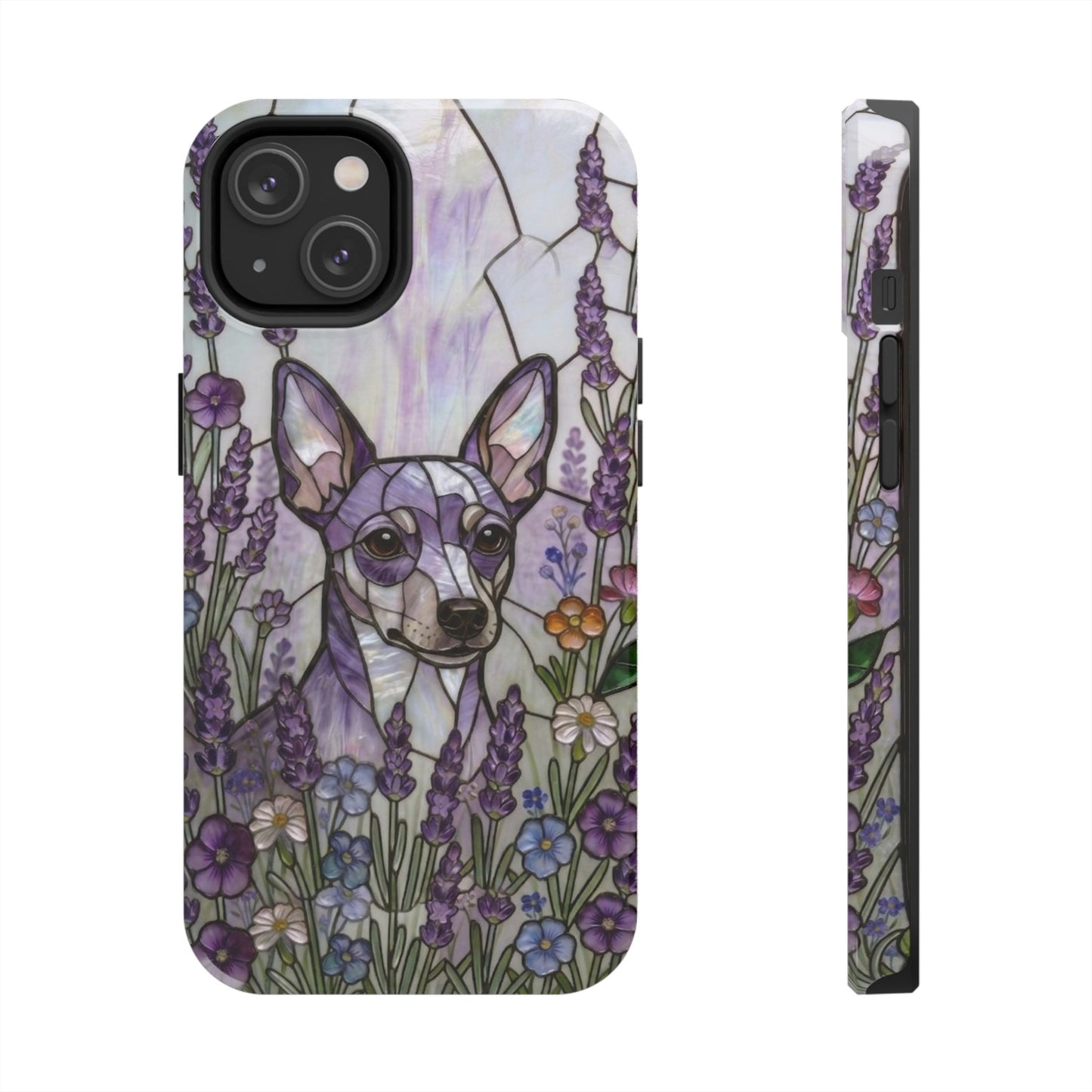 Mini Pinscher Stained Glass Style Tough Case — Lavender Floral Theme