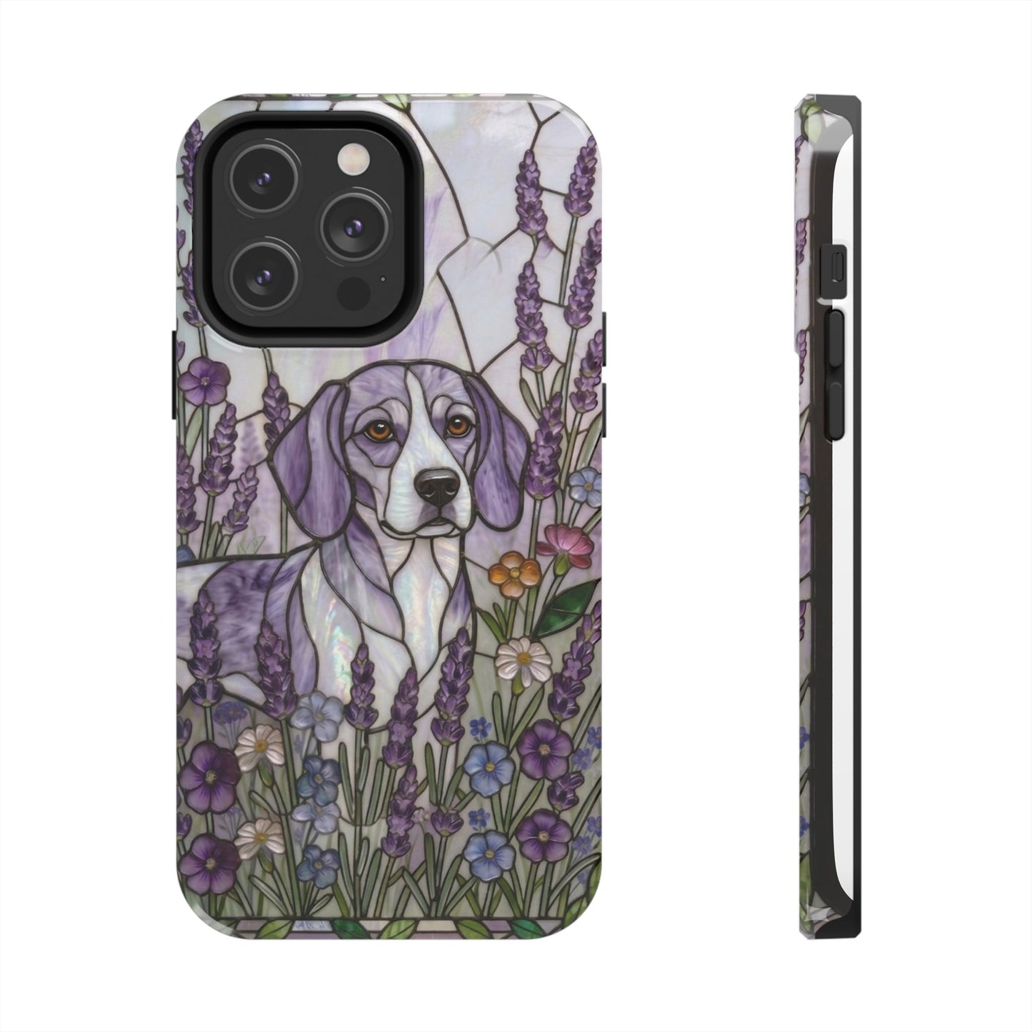 Beagle Stained Glass Style Tough Case — Lavender Floral Theme