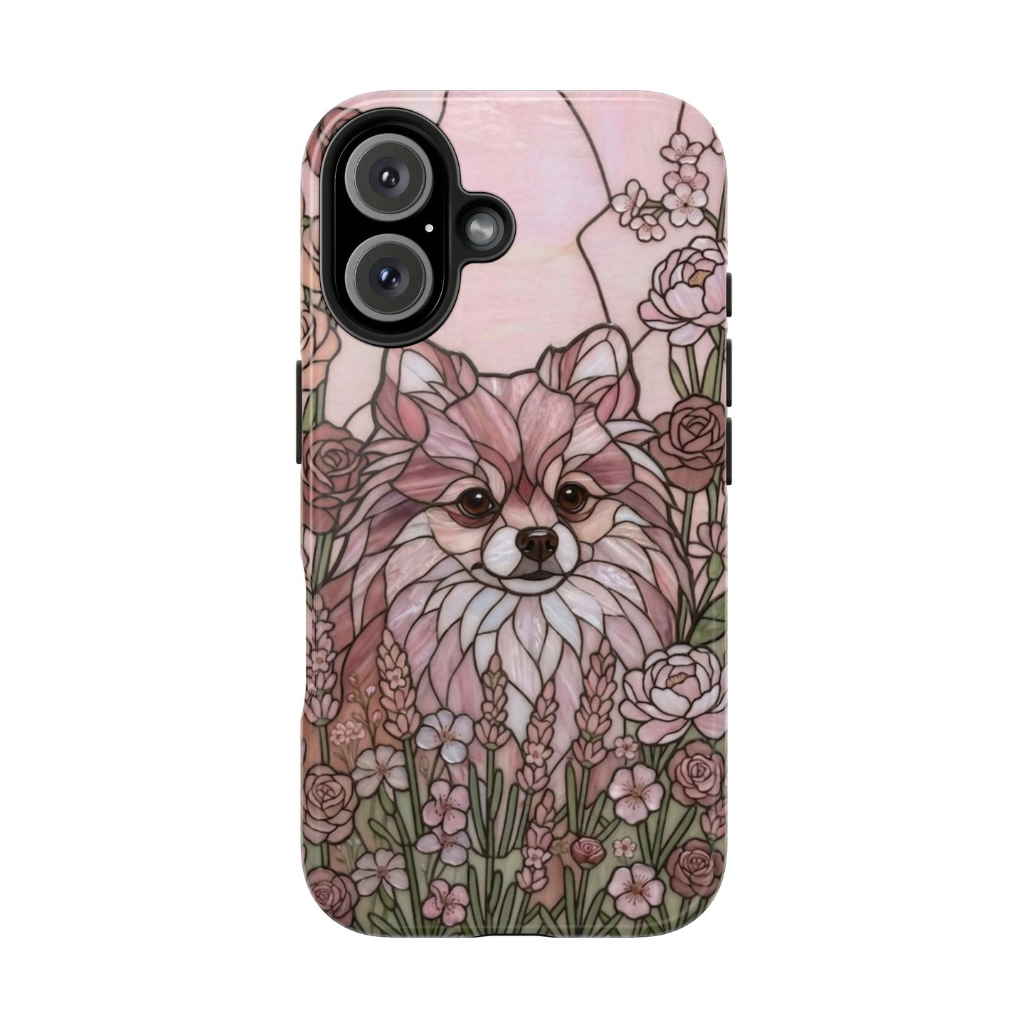 Pomeranian Stained Glass Style Tough Case — Rose Garden Theme