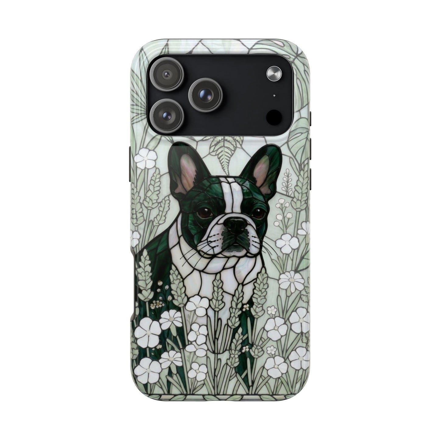 Frenchie Stained Glass Style Tough Case — Botanical GreenTheme