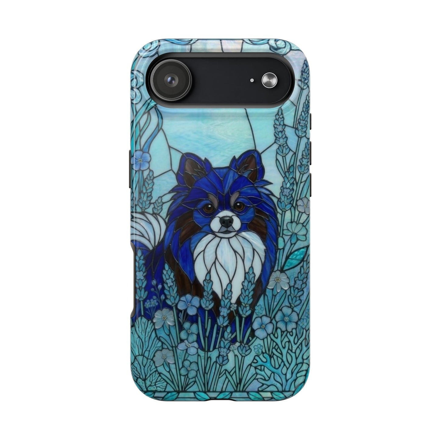 Pomeranian Stained Glass Style Tough Case — Ocean Blue Theme
