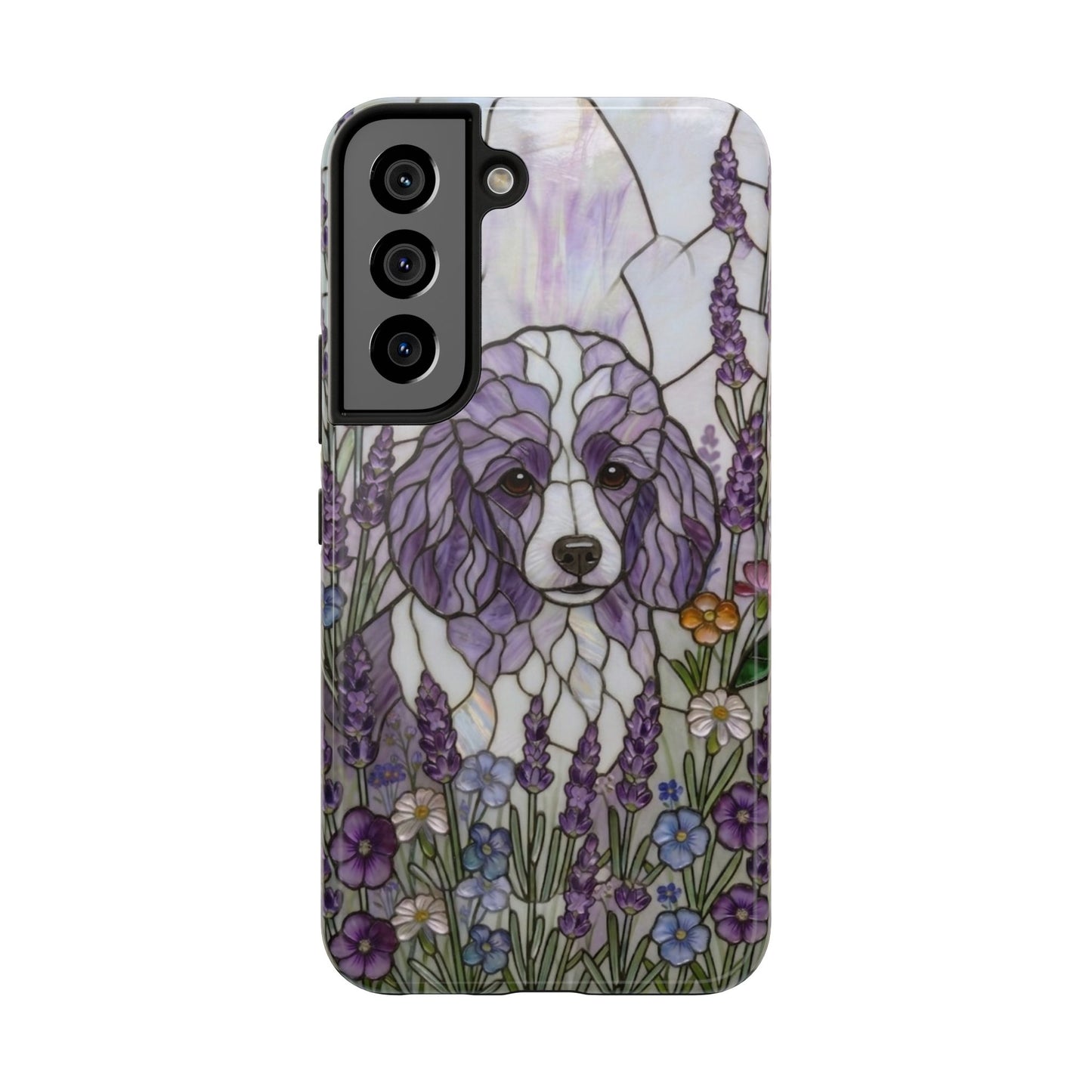Toy Poodle Stained Glass Style Tough Case — Lavender Floral Theme