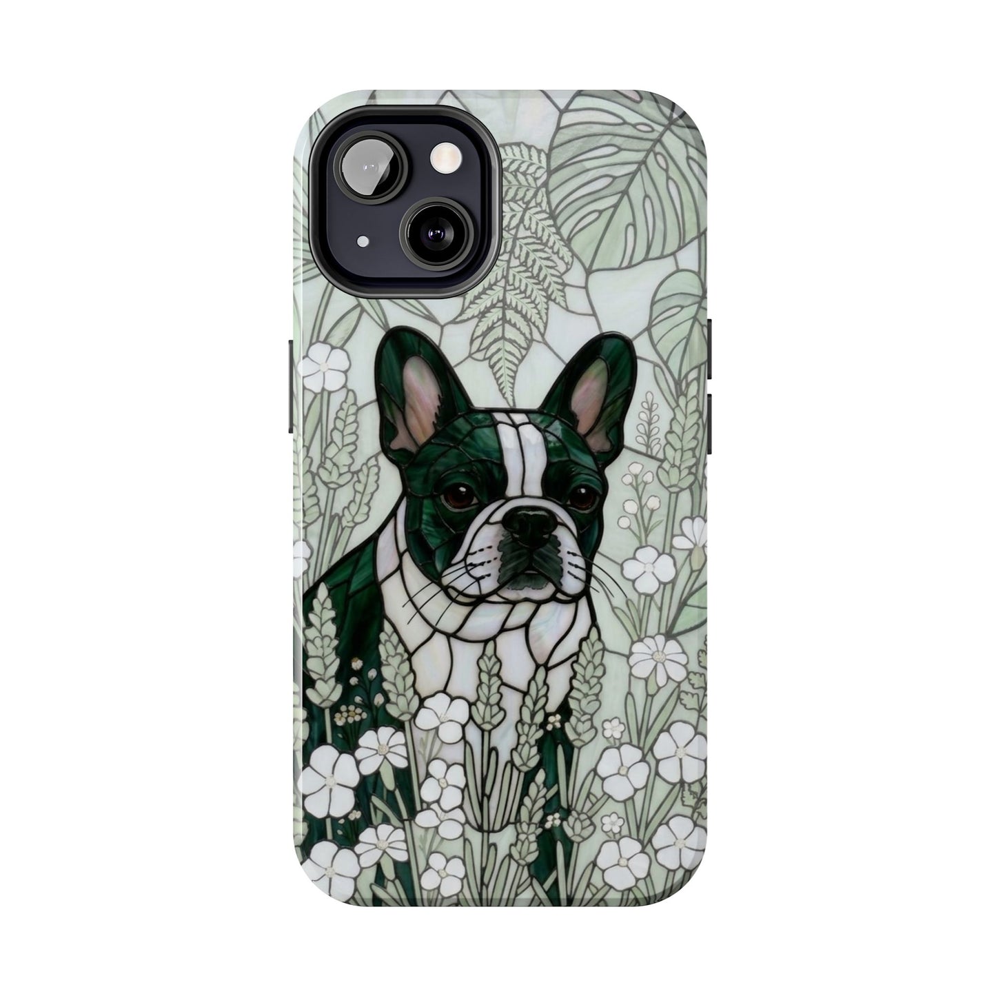 Frenchie Stained Glass Style Tough Case — Botanical GreenTheme
