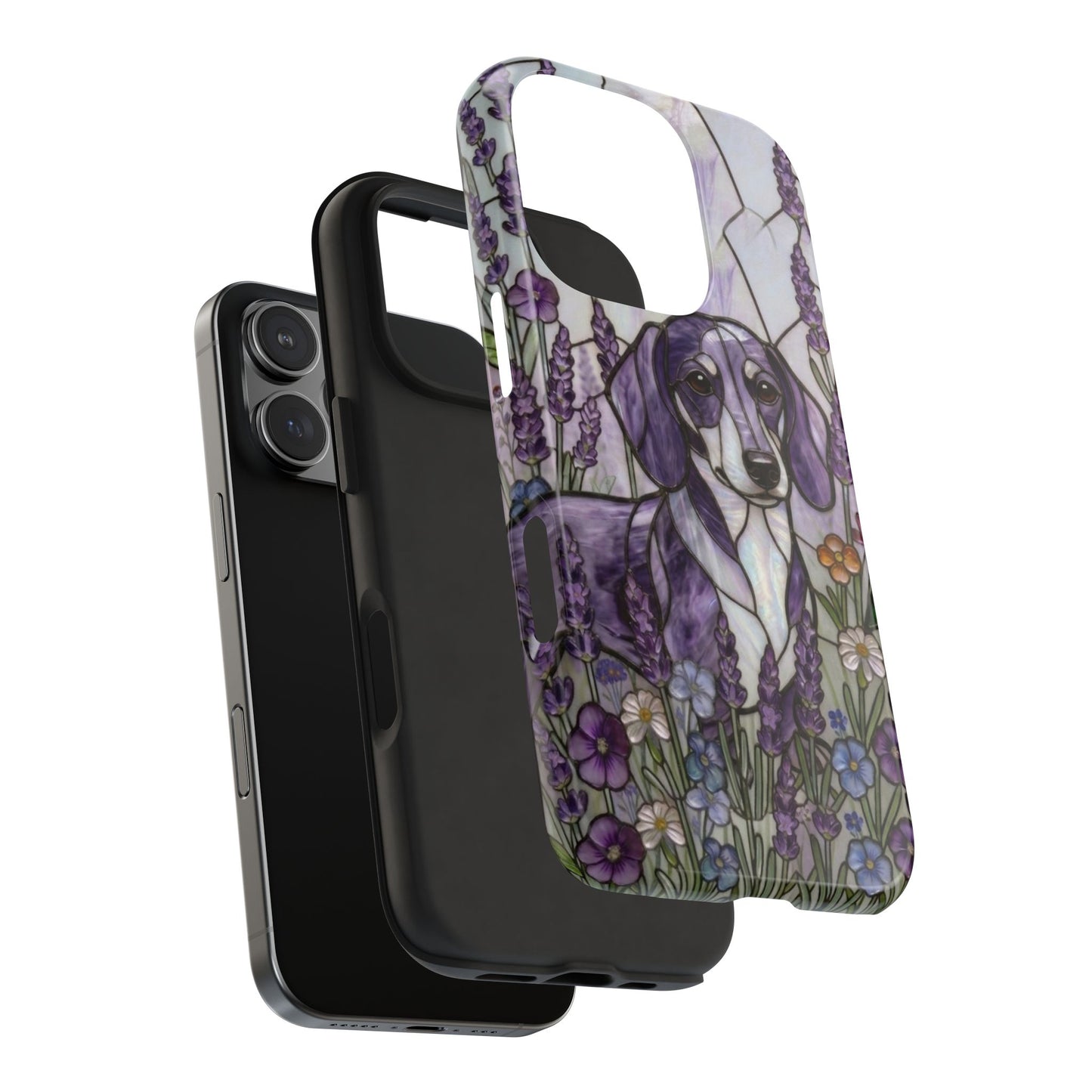 Dachshund Stained Glass Style Tough Case — Lavender Floral Theme