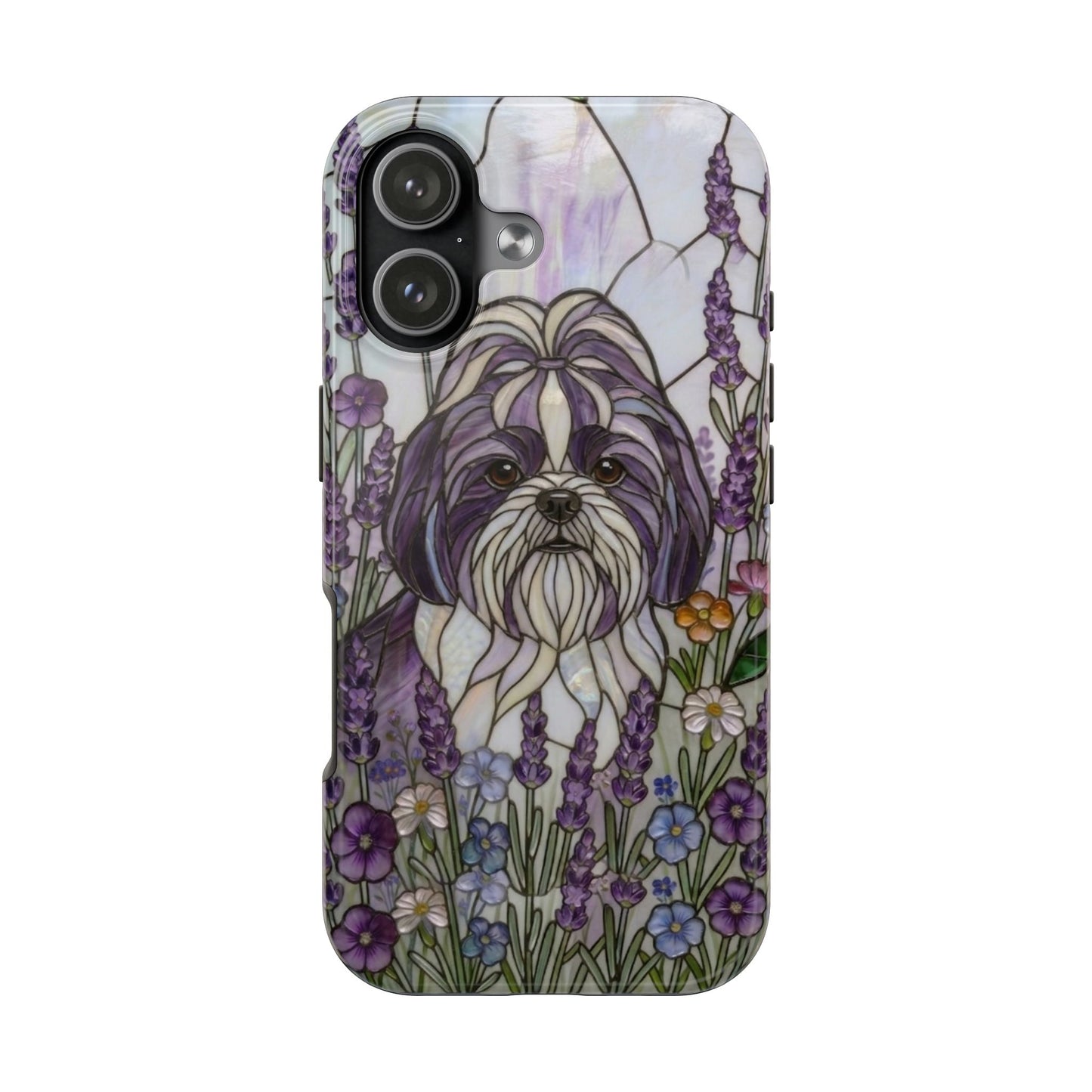 Shih Tzu Stained Glass Style Tough Case — Lavender Floral Theme