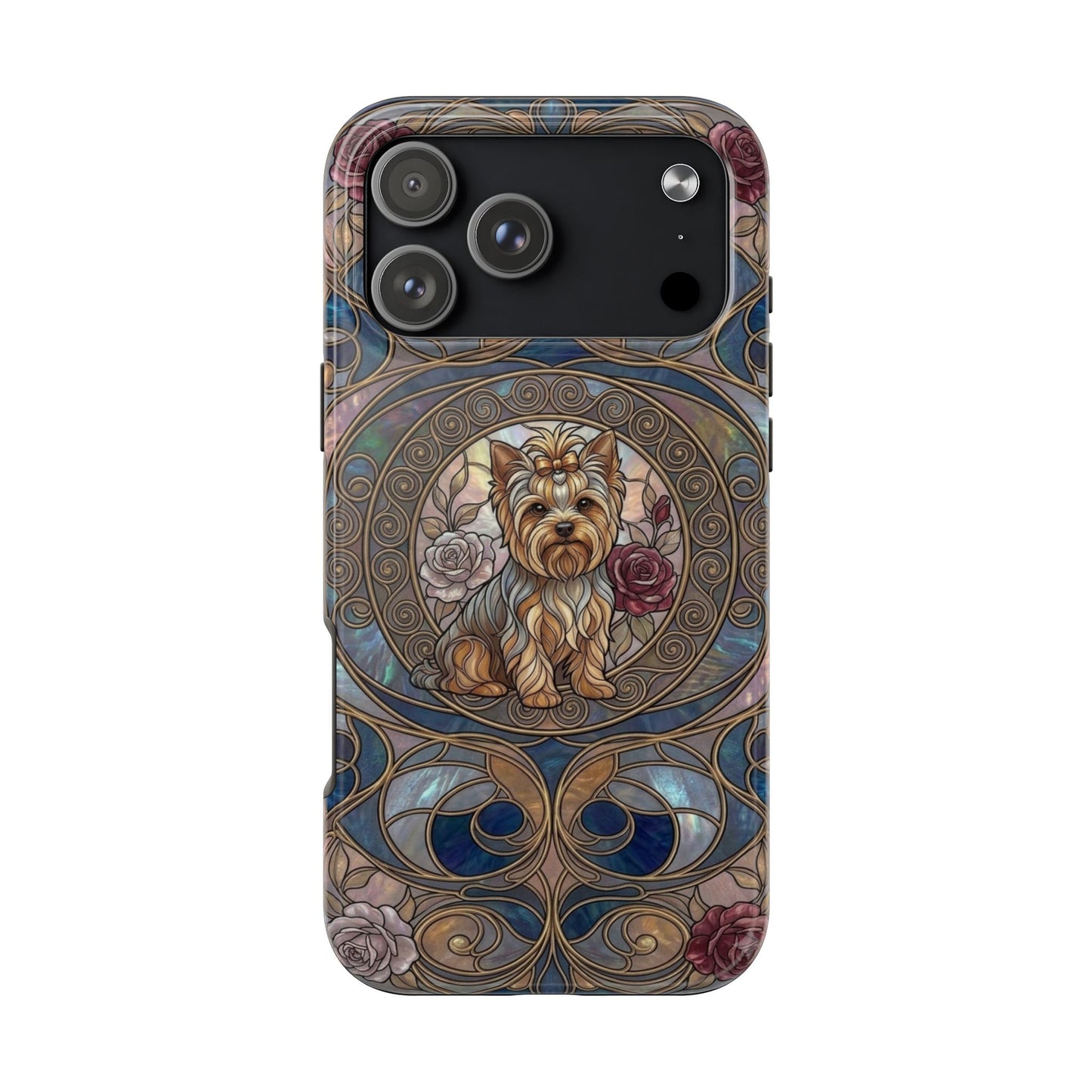 Yorkie Stained Glass Style Midnight Rose Tough Phone Case