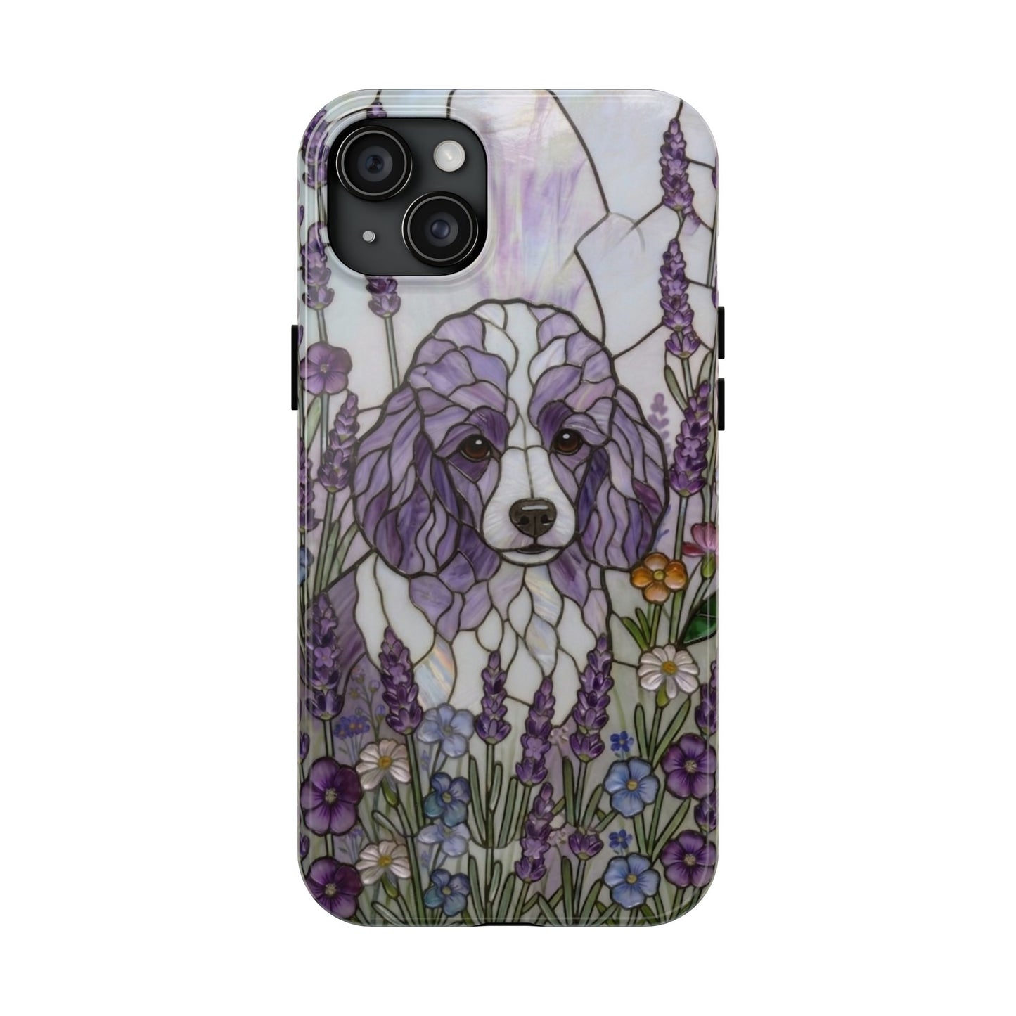 Toy Poodle Stained Glass Style Tough Case — Lavender Floral Theme