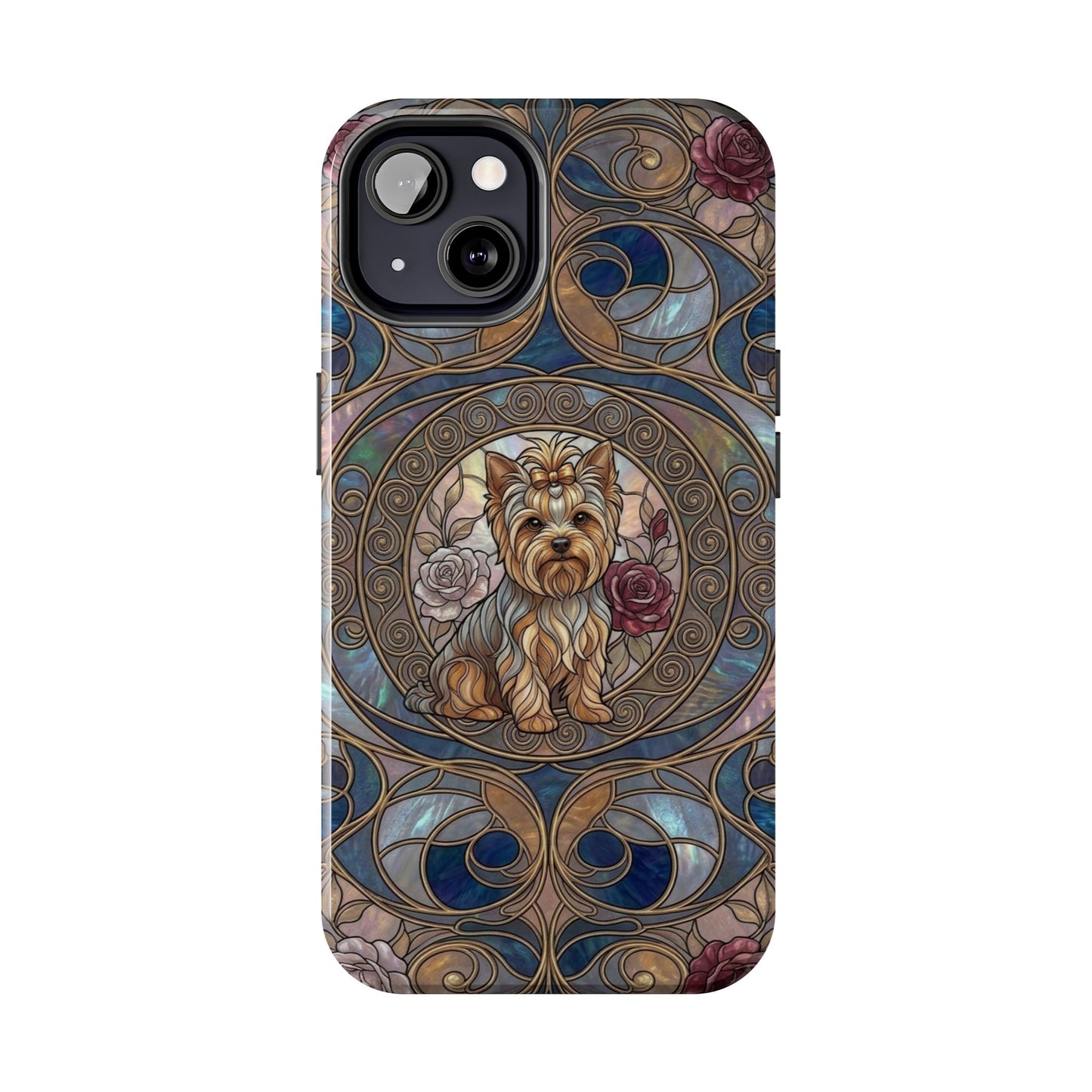 Yorkie Stained Glass Style Midnight Rose Tough Phone Case