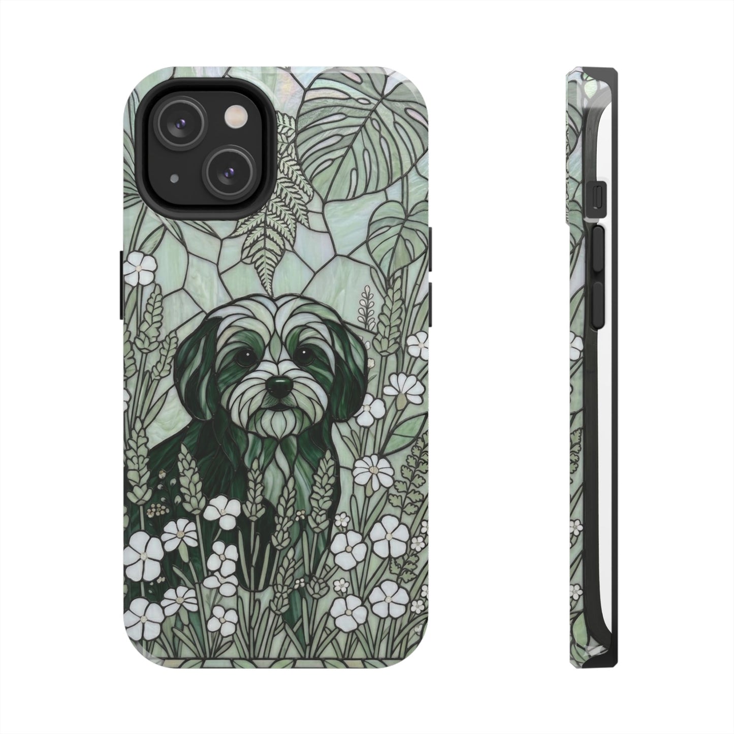 Maltese Stained Glass Style Tough Case — Botanical Green Theme