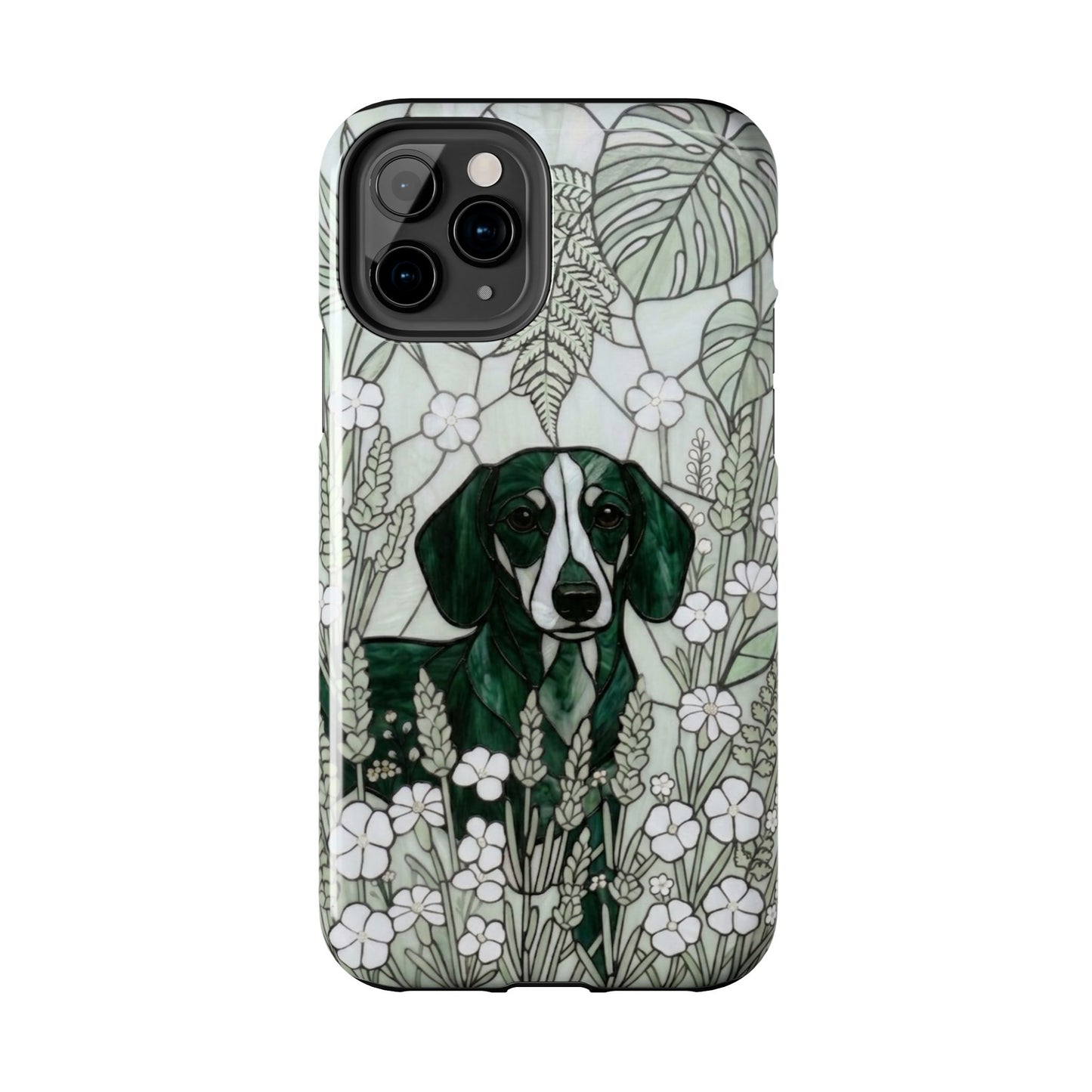 Dachshund Stained Glass Style Tough Case — Botanical Green Theme