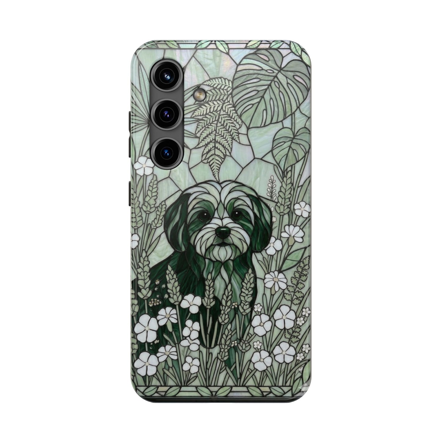 Maltese Stained Glass Style Tough Case — Botanical Green Theme