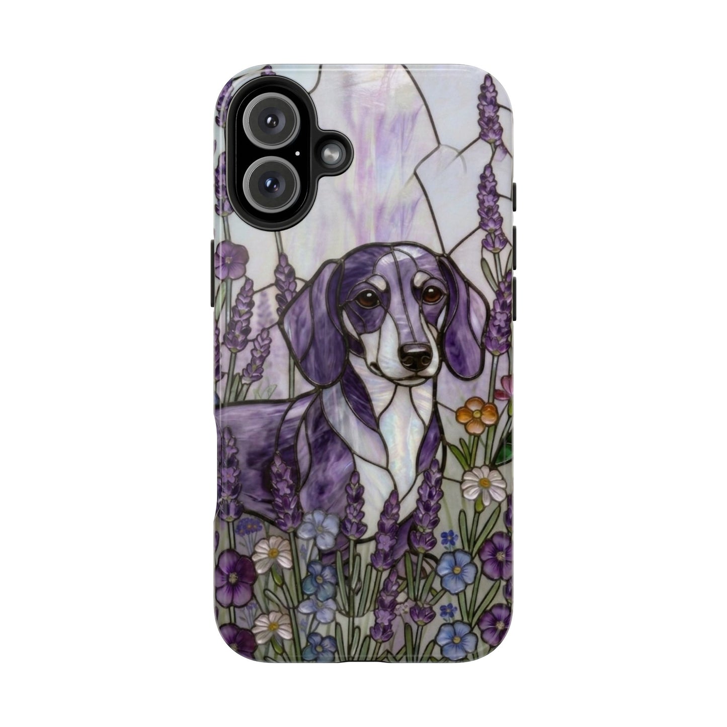 Dachshund Stained Glass Style Tough Case — Lavender Floral Theme