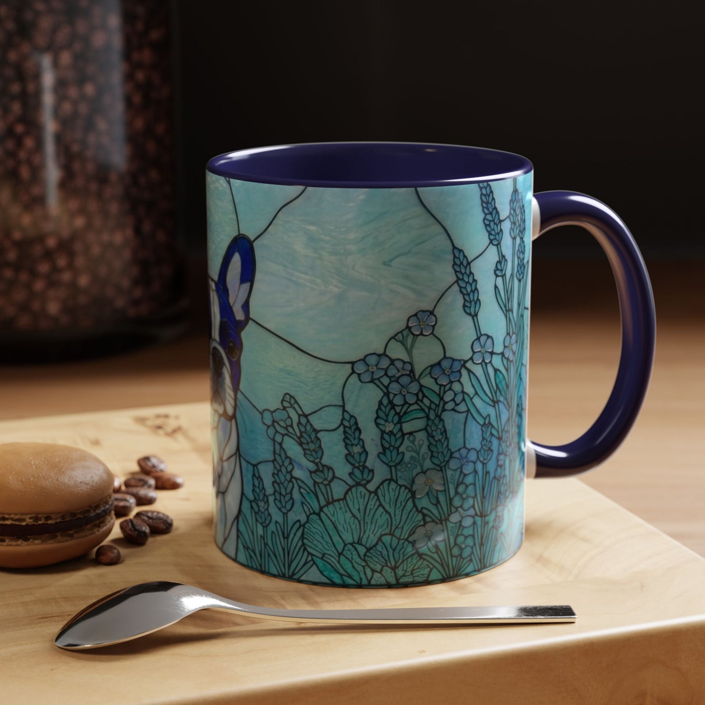 Stained Glass French Bulldog Coffee Mug — Ocean Blue Theme