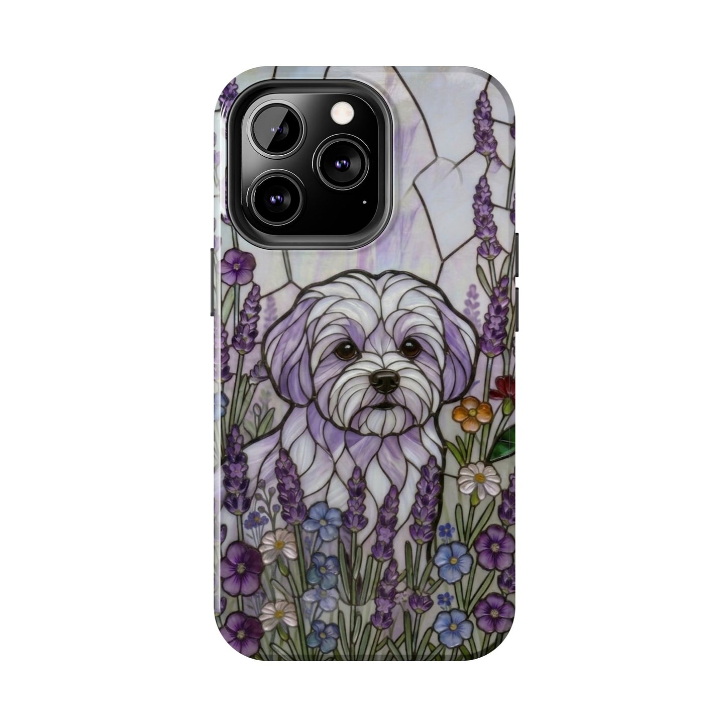 Maltese Stained Glass Style Tough Case — Lavender Floral Theme