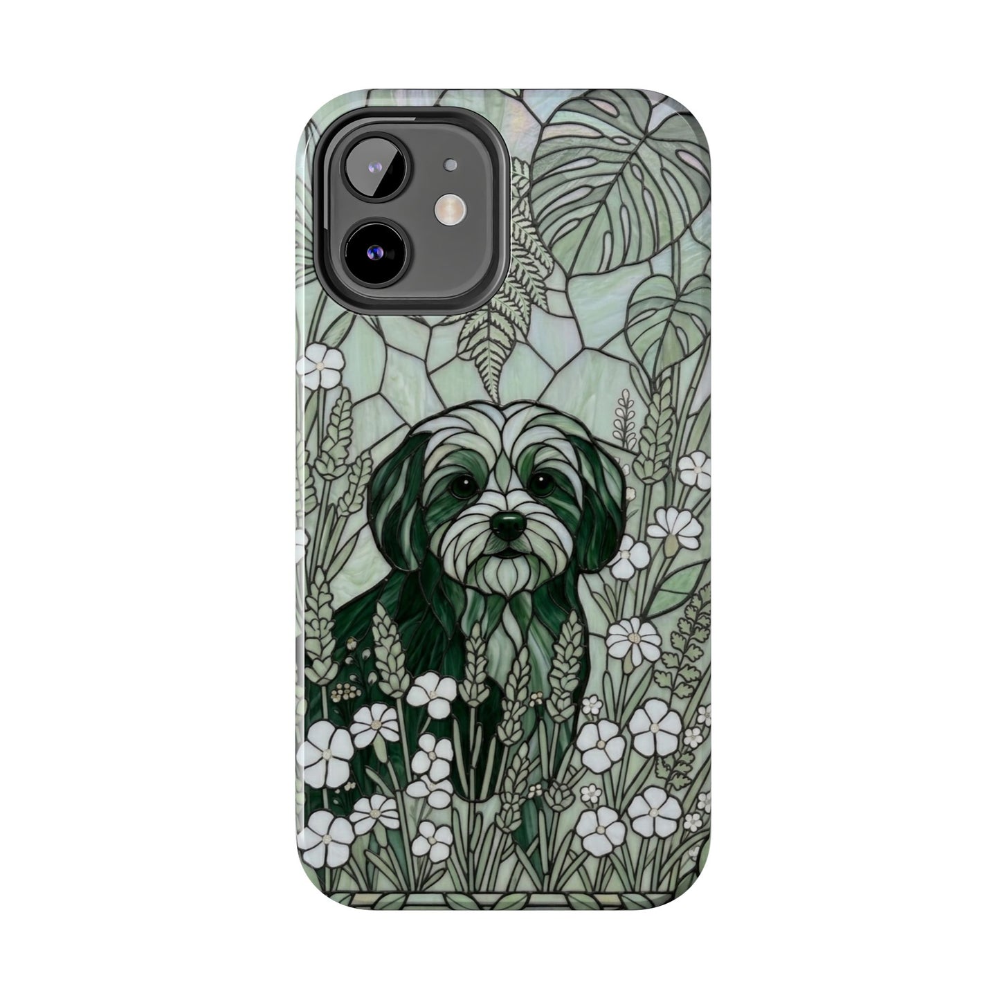 Maltese Stained Glass Style Tough Case — Botanical Green Theme