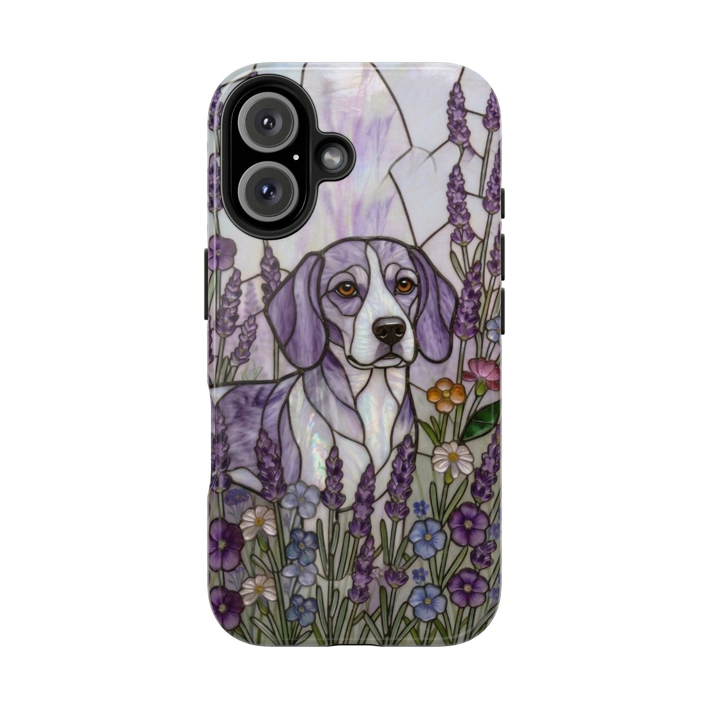 Beagle Stained Glass Style Tough Case — Lavender Floral Theme