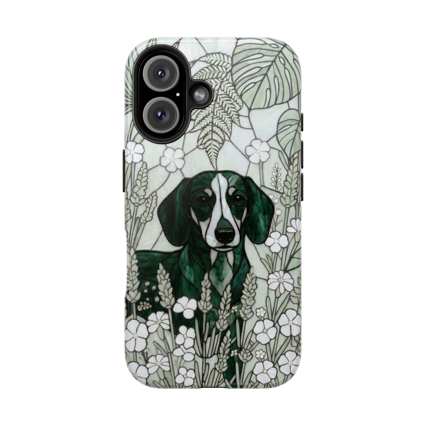 Dachshund Stained Glass Style Tough Case — Botanical Green Theme