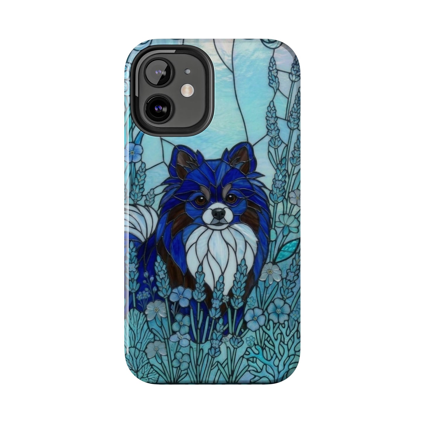 Pomeranian Stained Glass Style Tough Case — Ocean Blue Theme