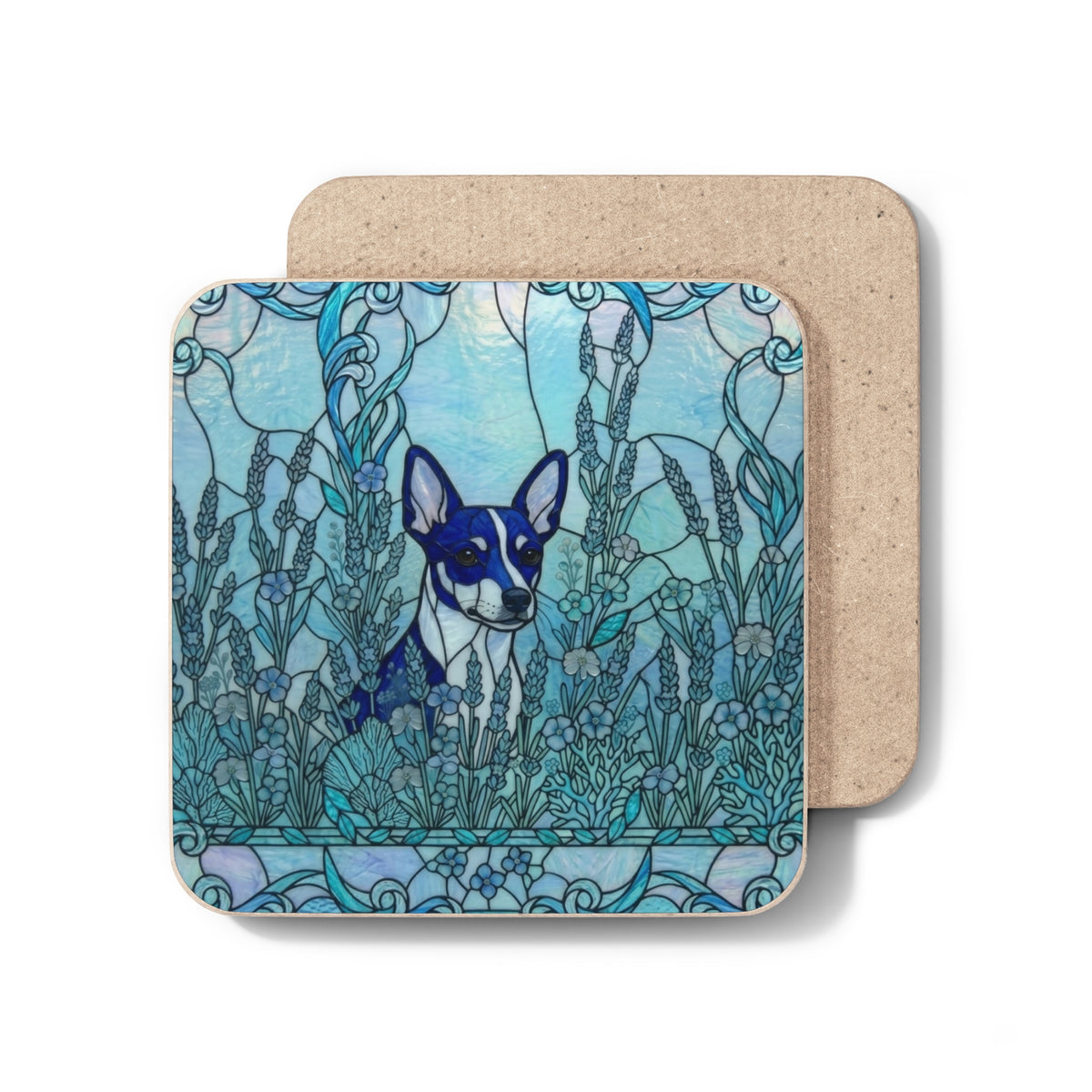 Mini Pinscher Stained Glass Style Ocean Blue Coaster