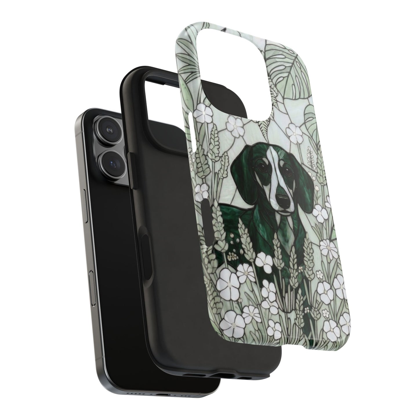 Dachshund Stained Glass Style Tough Case — Botanical Green Theme