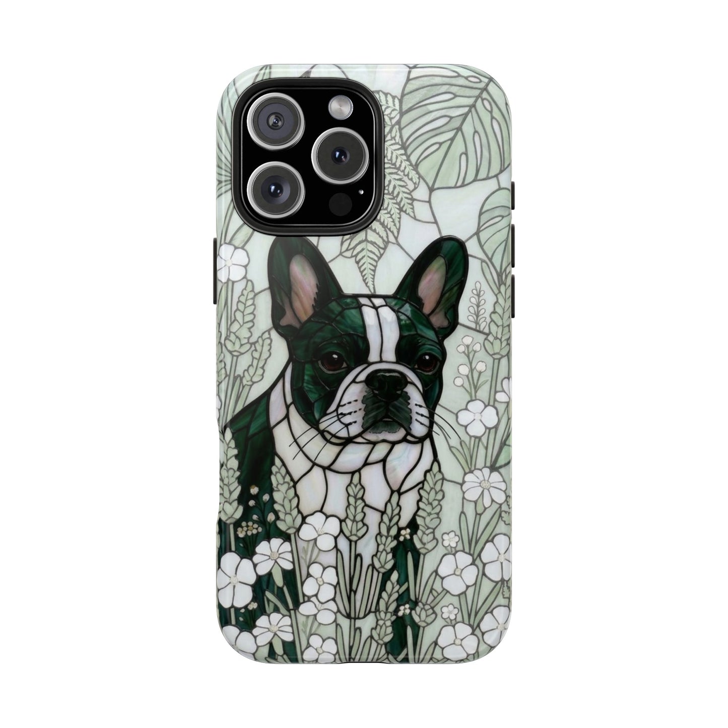 Frenchie Stained Glass Style Tough Case — Botanical GreenTheme