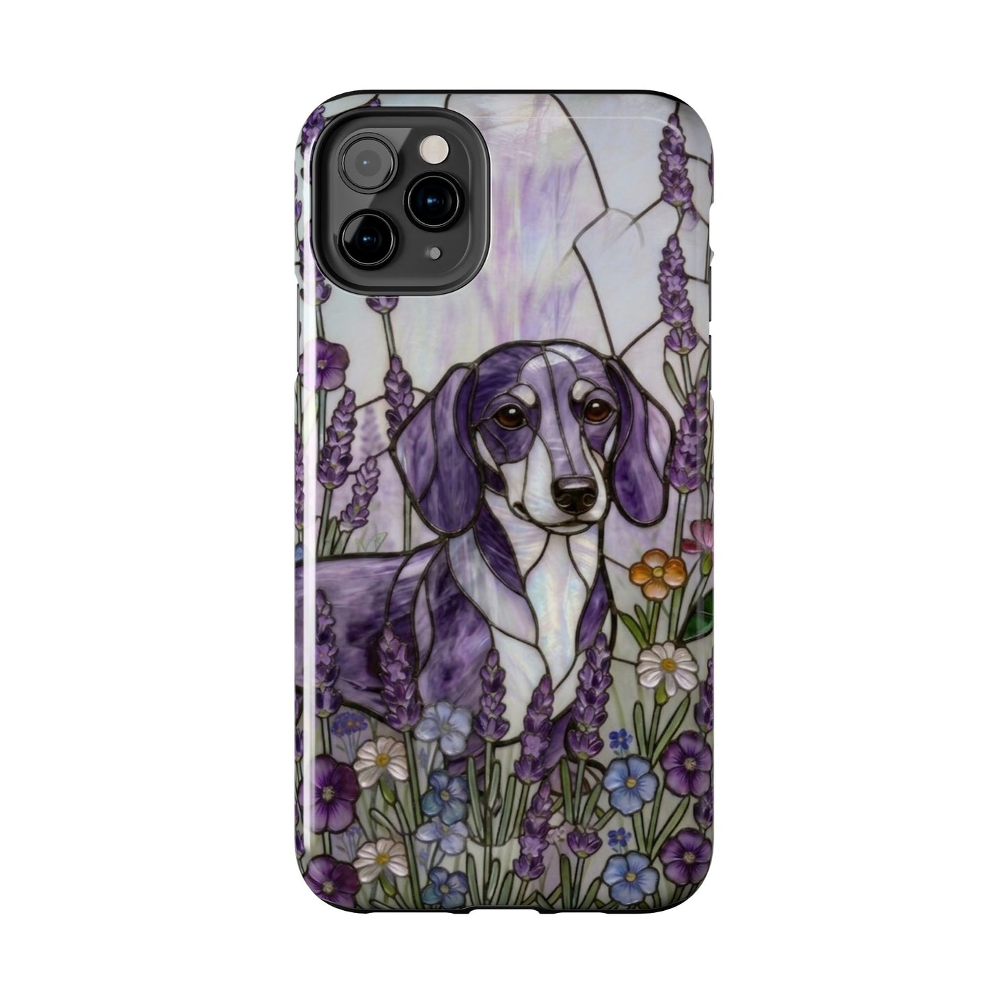 Dachshund Stained Glass Style Tough Case — Lavender Floral Theme