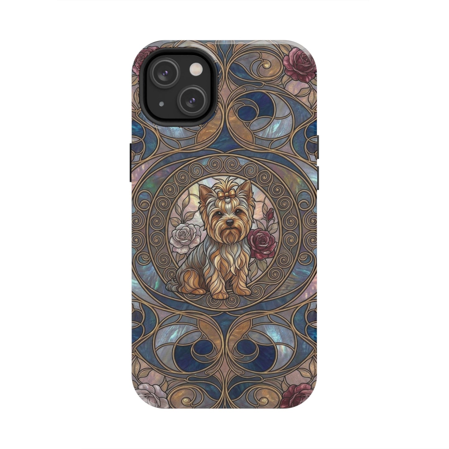 Yorkie Stained Glass Style Midnight Rose Tough Phone Case