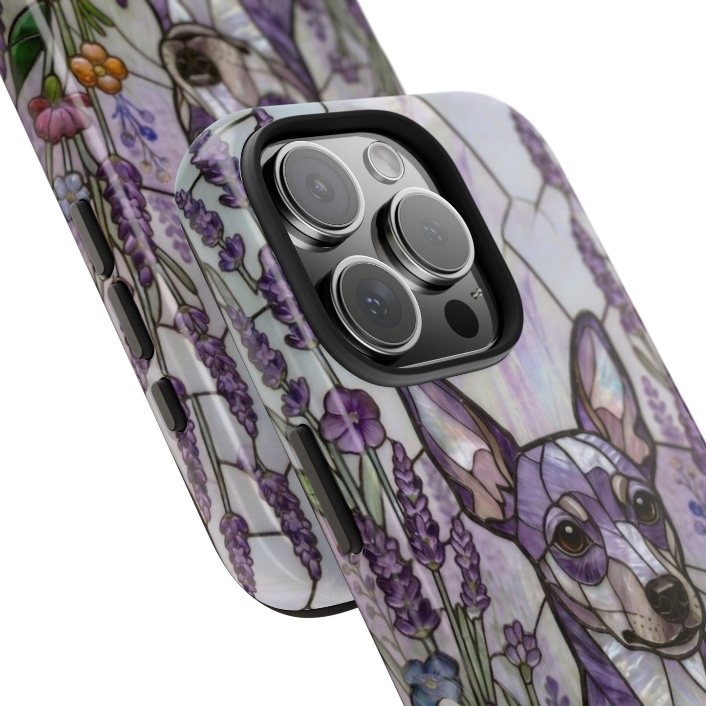 Mini Pinscher Stained Glass Style Tough Case — Lavender Floral Theme