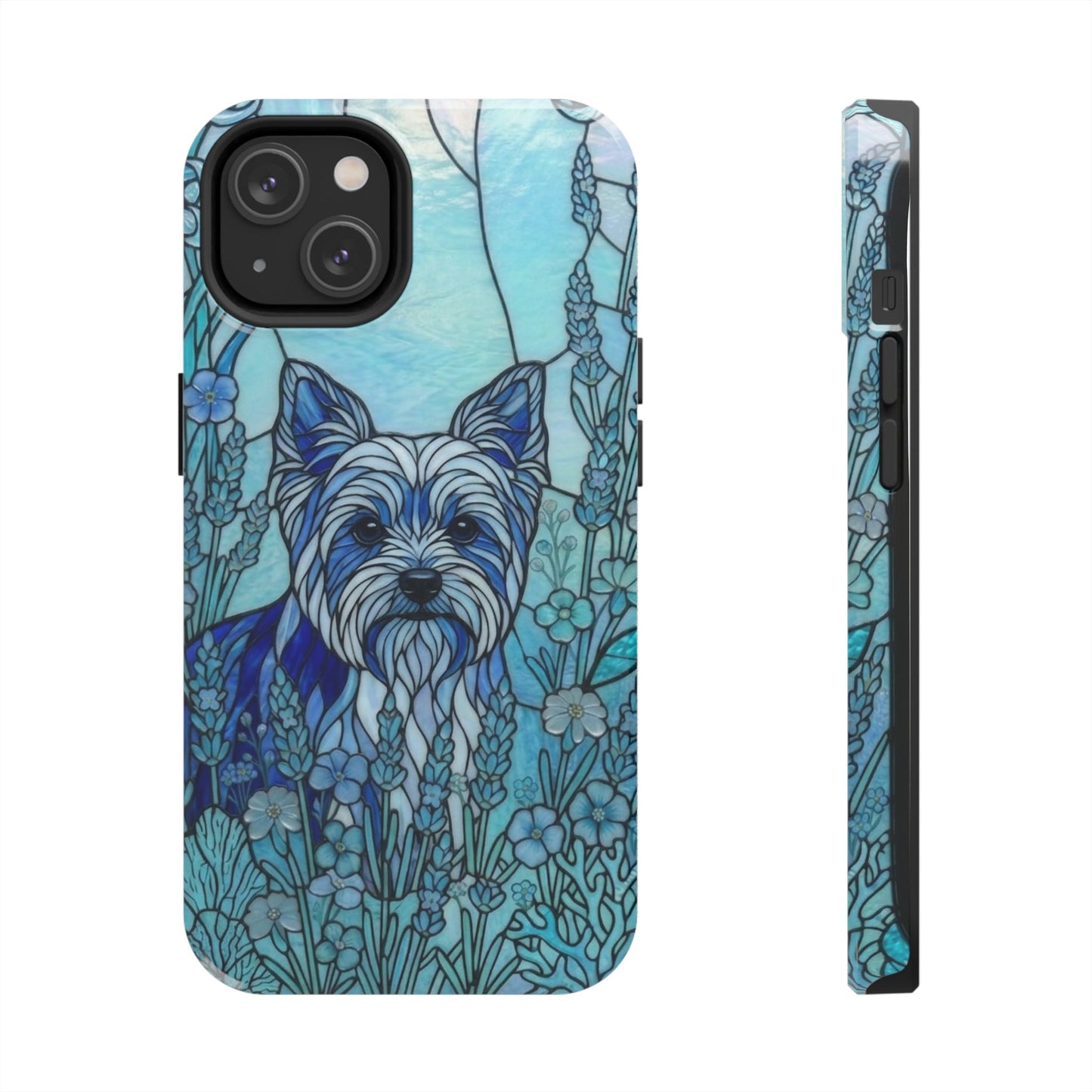 Yorkie Stained Glass Style Tough Case — Ocean Blue Theme