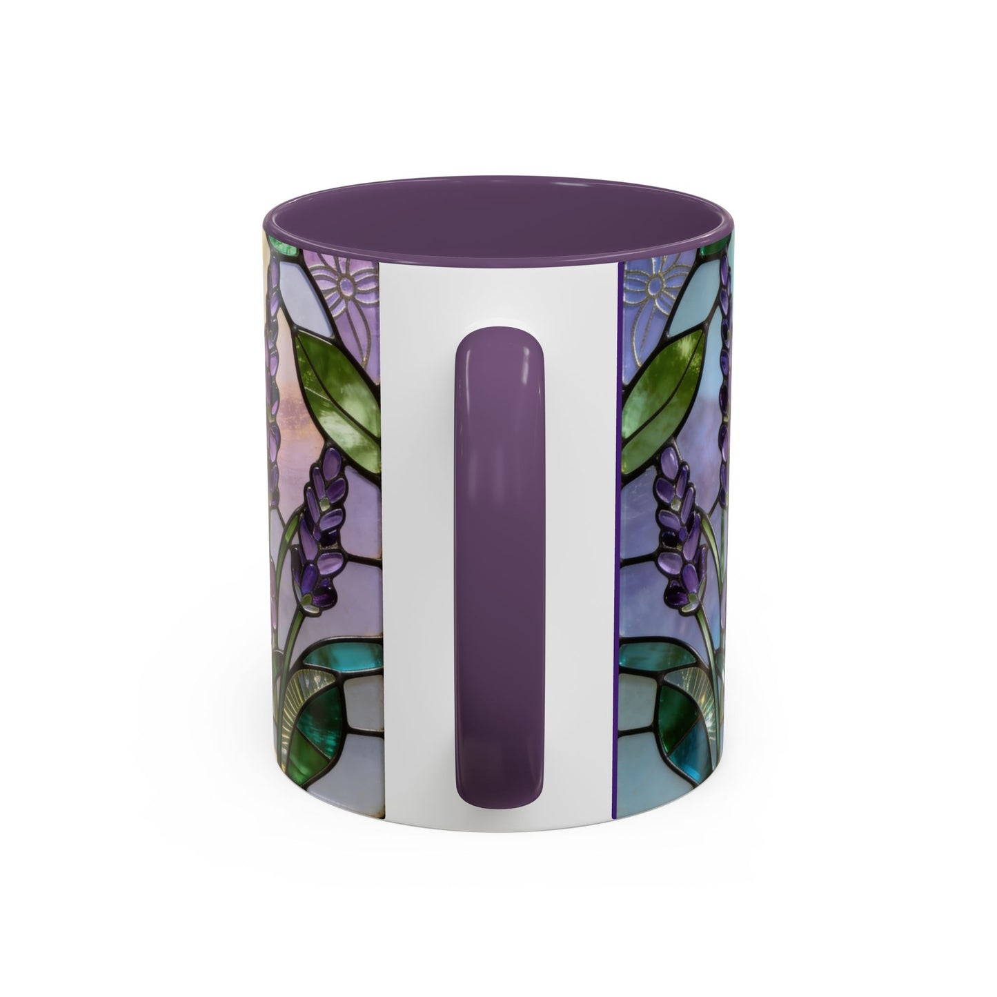 Stained Glass white French Bulldog Coffee Mug — Lavender Accent 11oz
