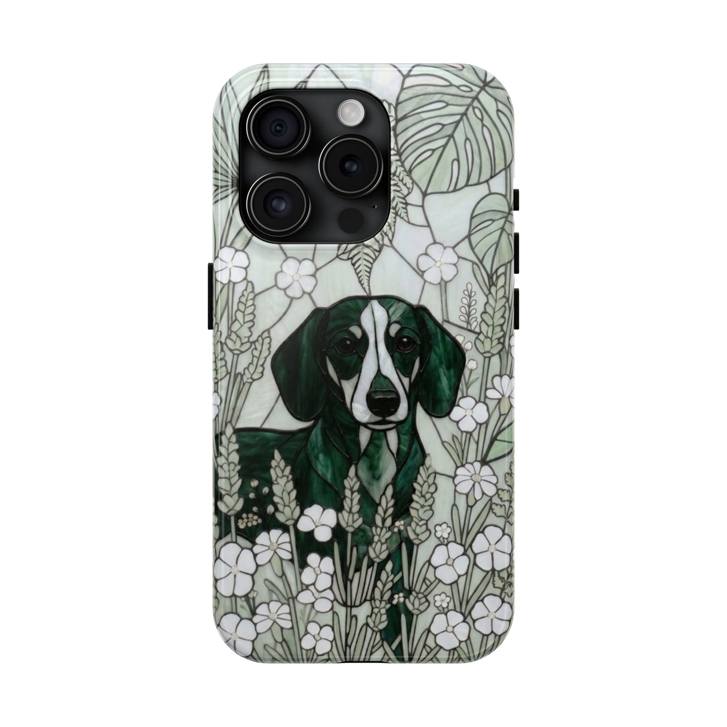 Dachshund Stained Glass Style Tough Case — Botanical Green Theme