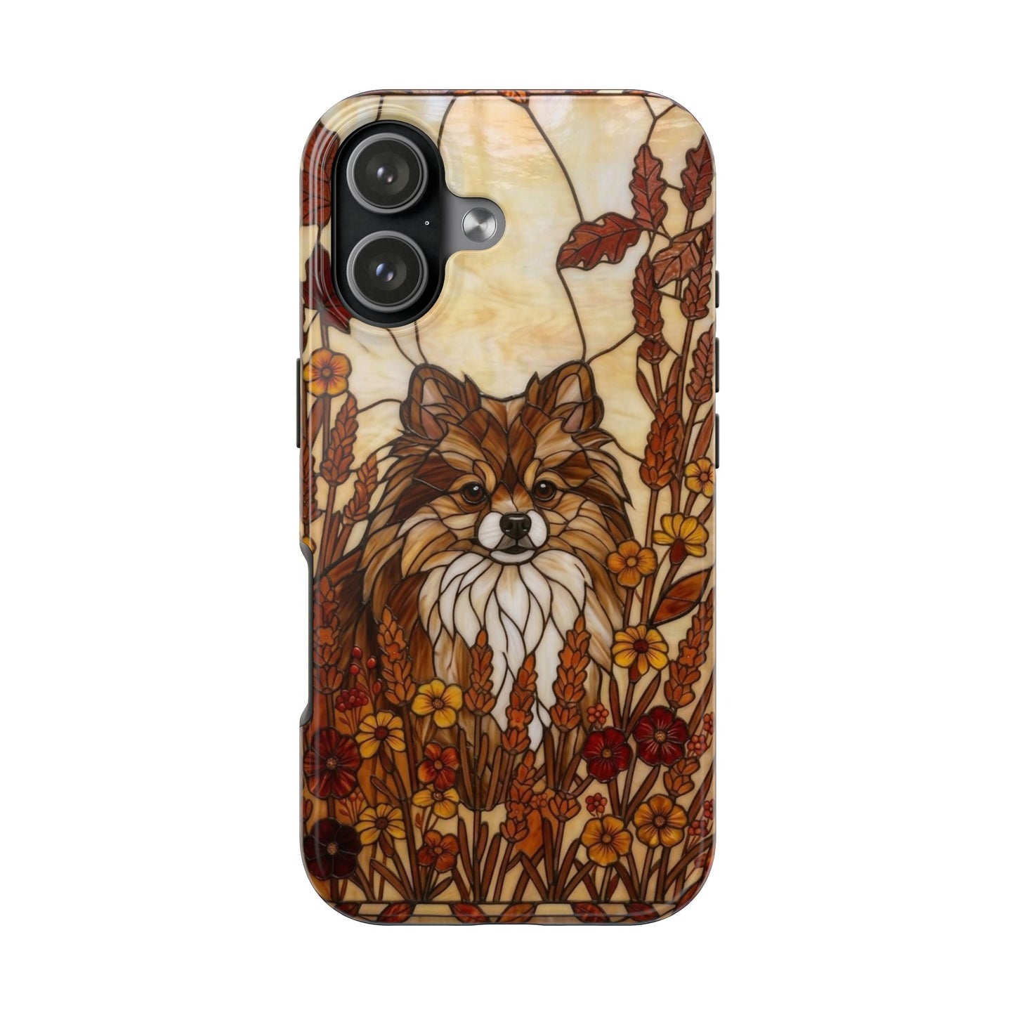 Pomeranian Stained Glass Style Tough Case — Autumn Warmth Theme