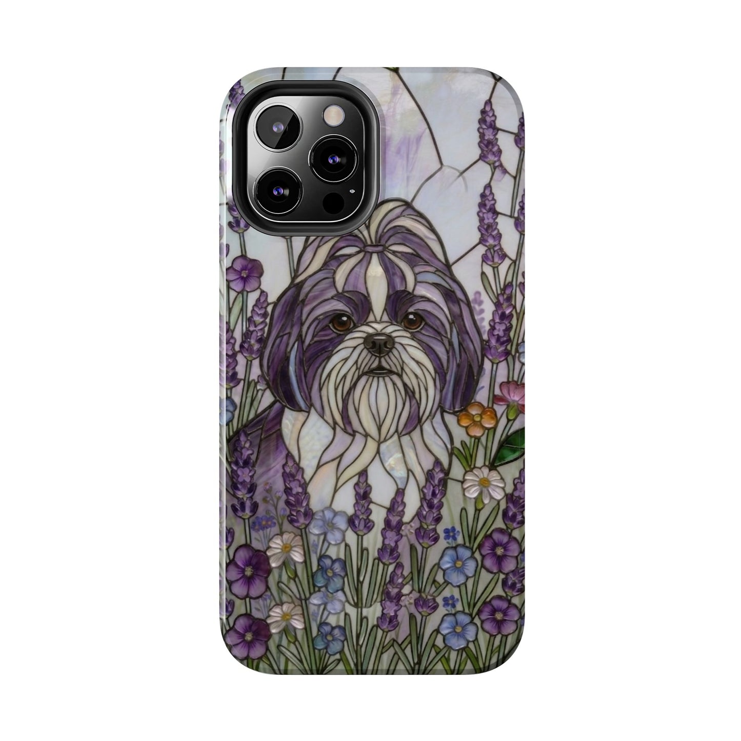 Shih Tzu Stained Glass Style Tough Case — Lavender Floral Theme