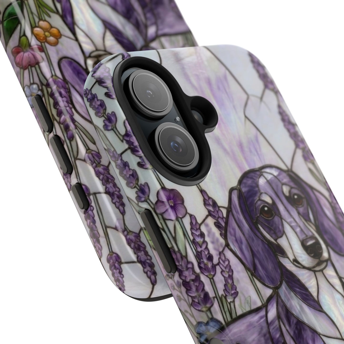 Dachshund Stained Glass Style Tough Case — Lavender Floral Theme