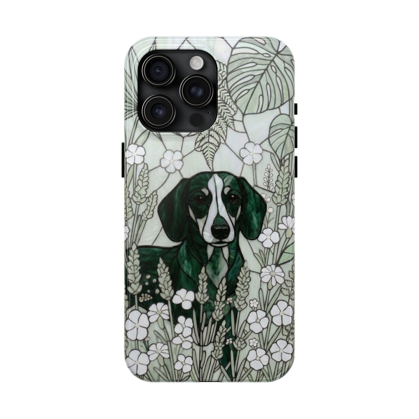 Dachshund Stained Glass Style Tough Case — Botanical Green Theme
