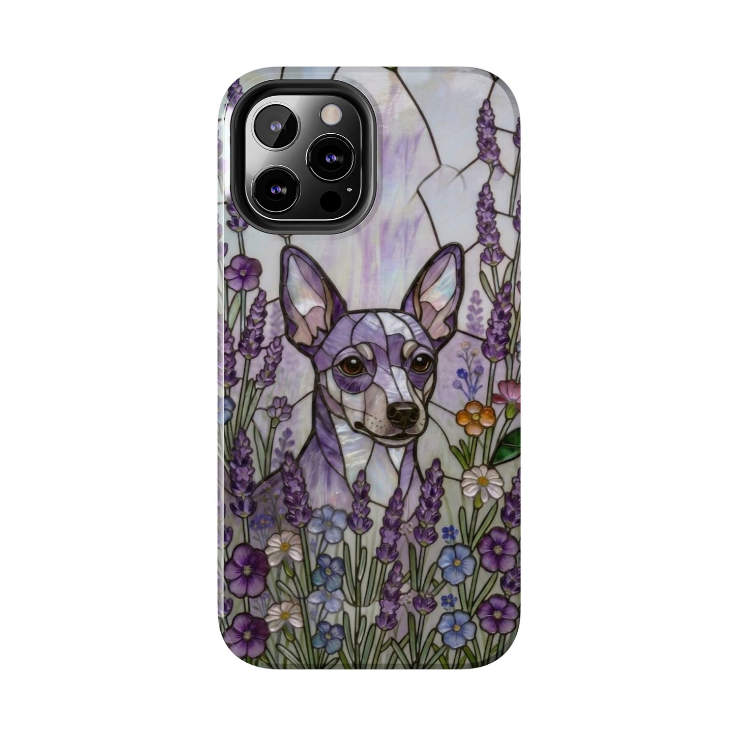 Mini Pinscher Stained Glass Style Tough Case — Lavender Floral Theme