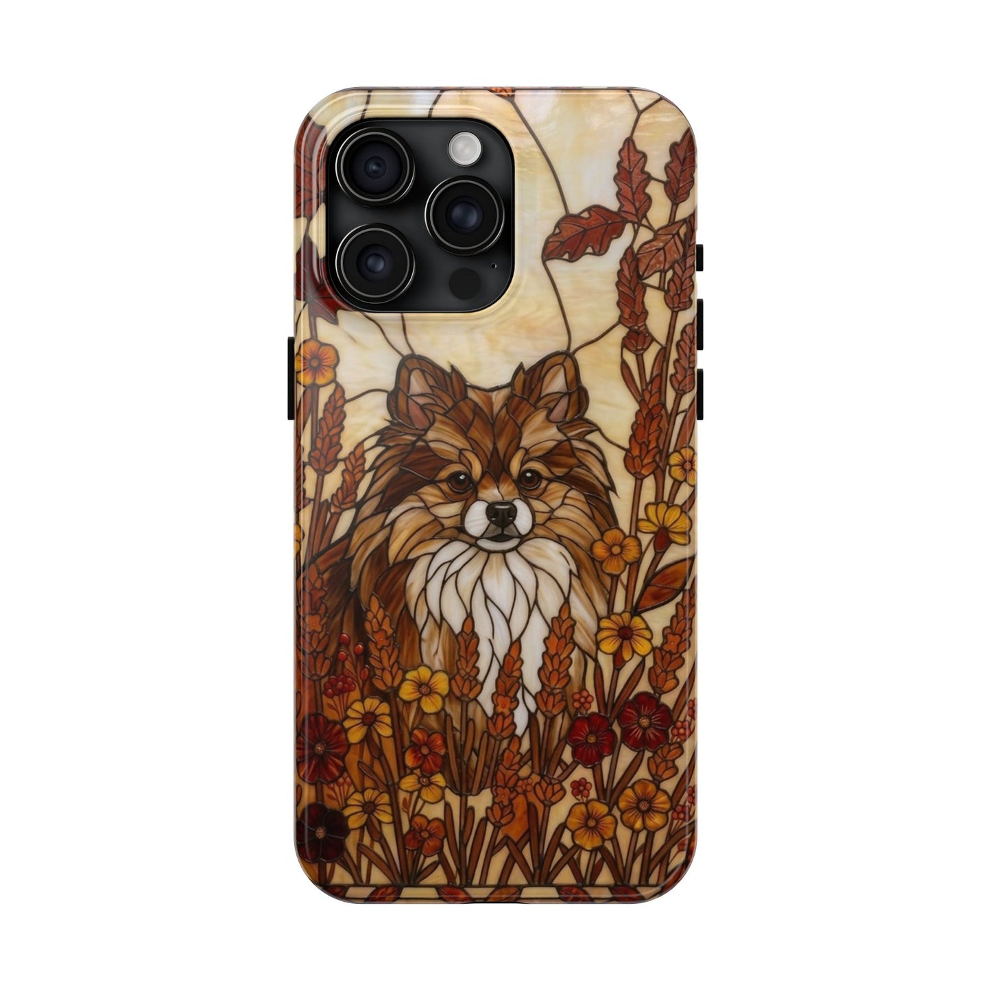 Pomeranian Stained Glass Style Tough Case — Autumn Warmth Theme