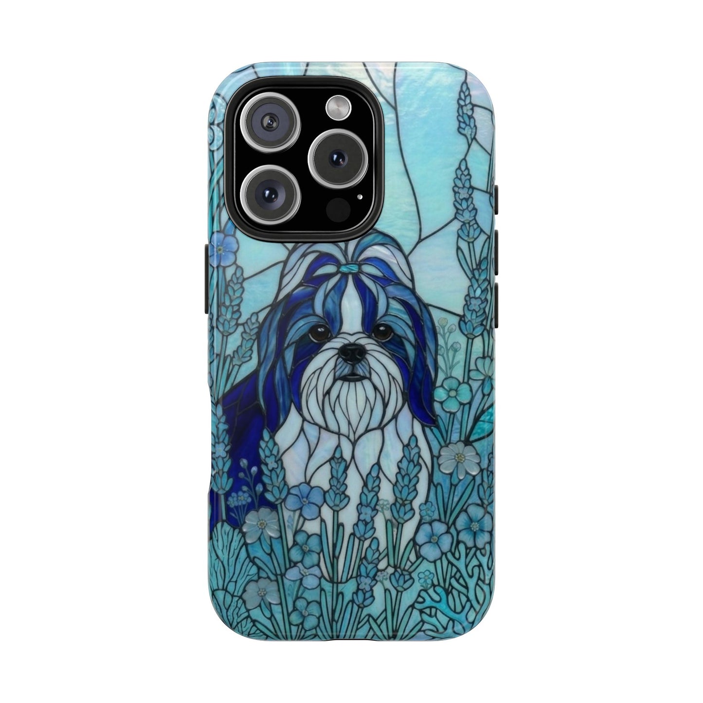 Shih Tzu Stained Glass Style Tough Case — Ocean Blue Theme
