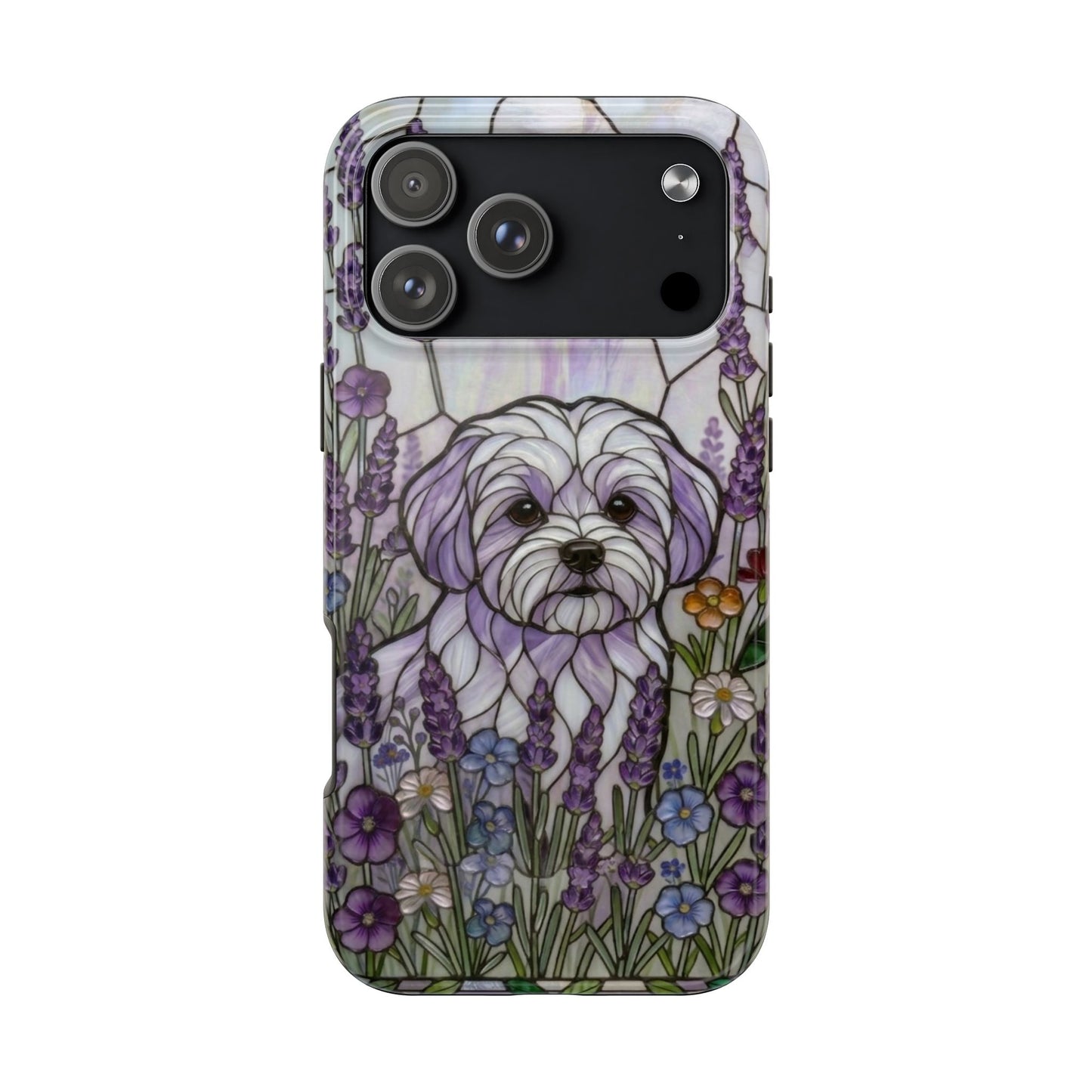 Maltese Stained Glass Style Tough Case — Lavender Floral Theme