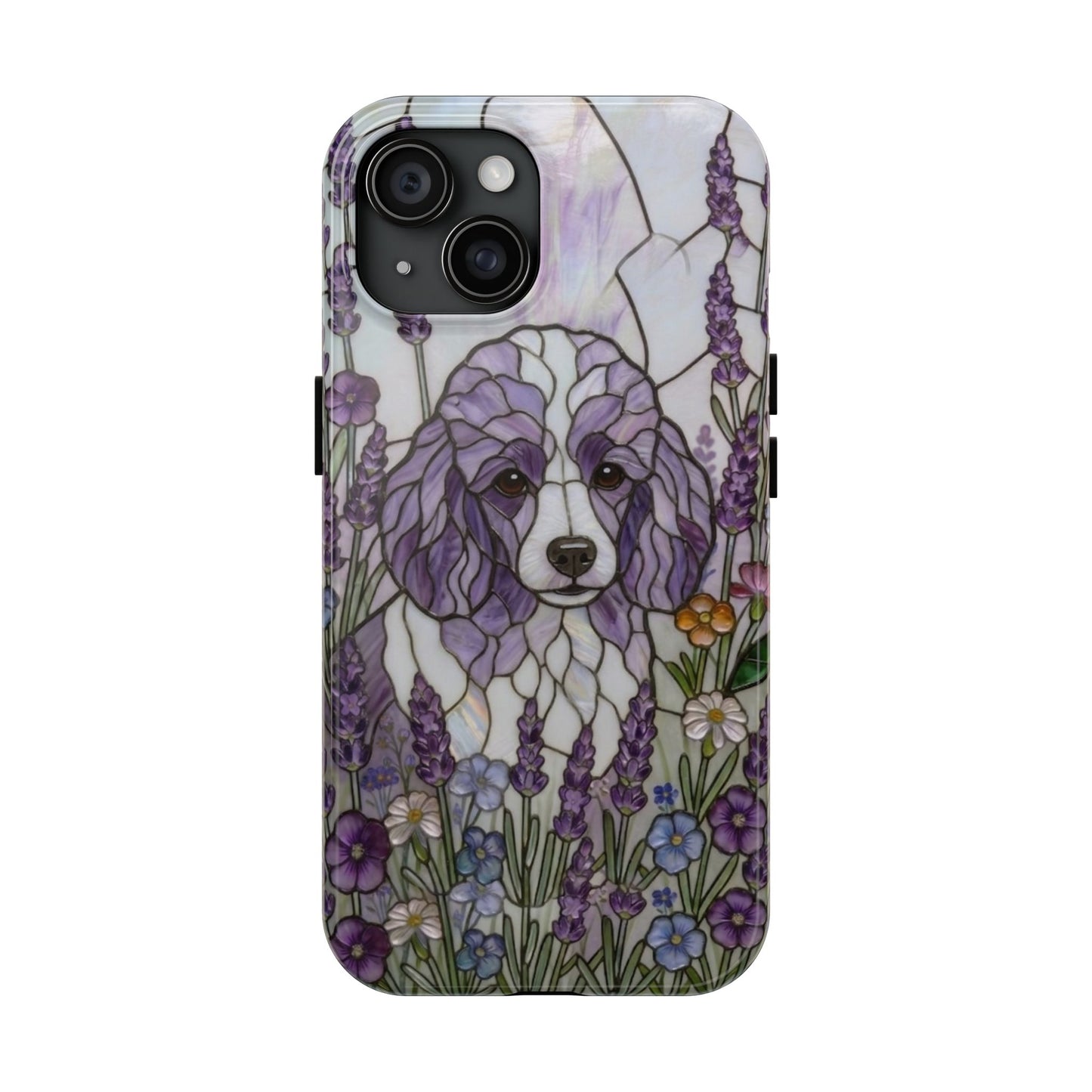 Toy Poodle Stained Glass Style Tough Case — Lavender Floral Theme