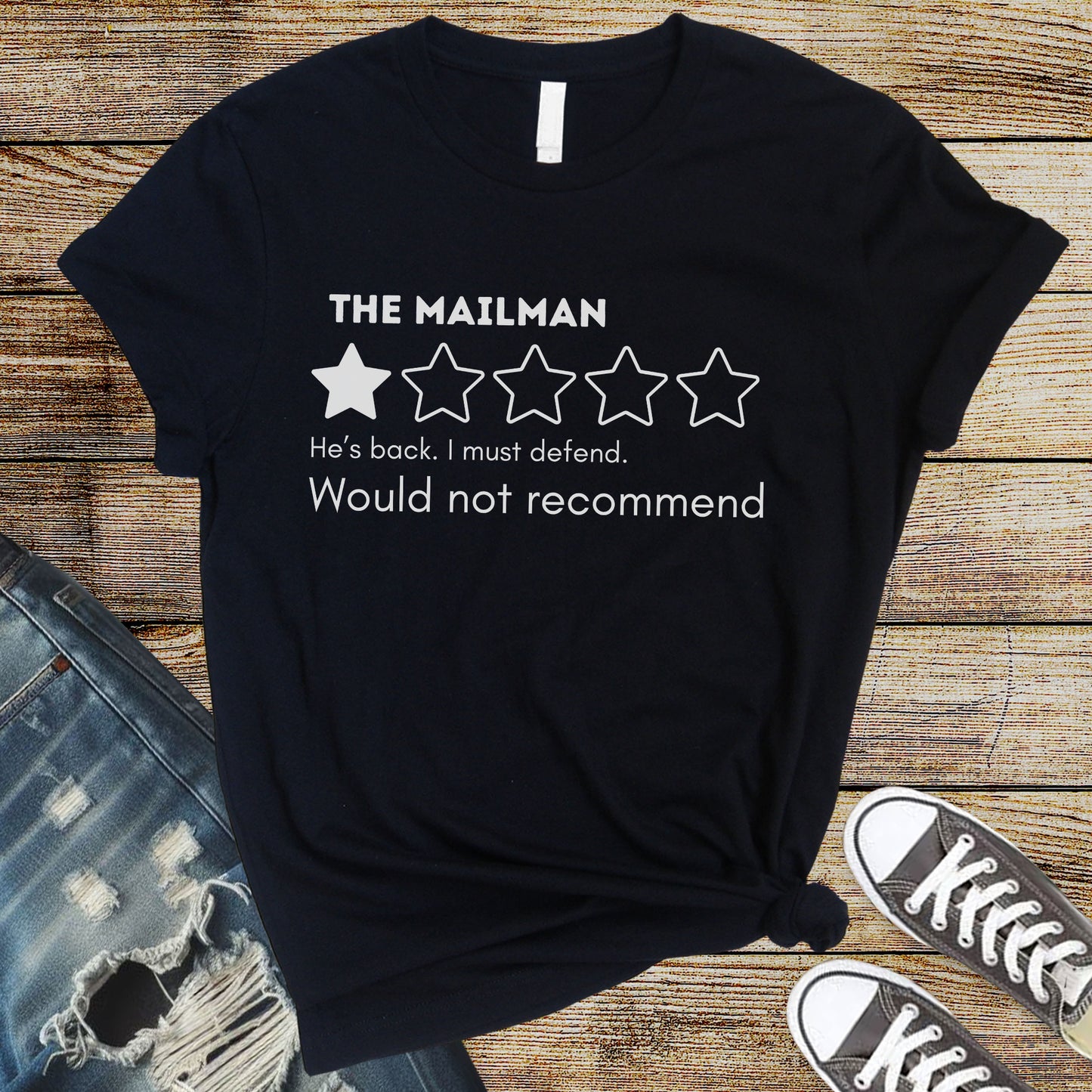 Funny Mailman Review Unisex Premium Tee  1 Star, Pet Humor Tshirt