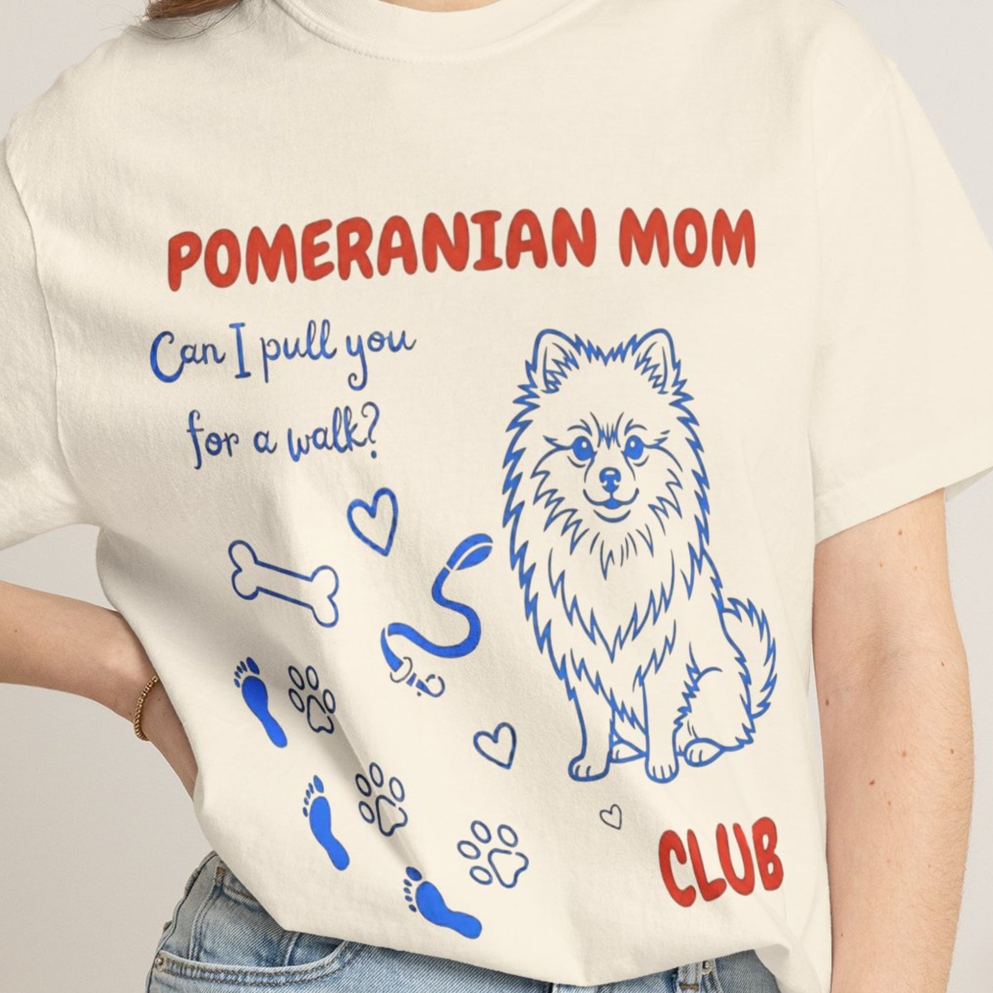 T-shirt with Pomeranian-themed design and text on a plain background